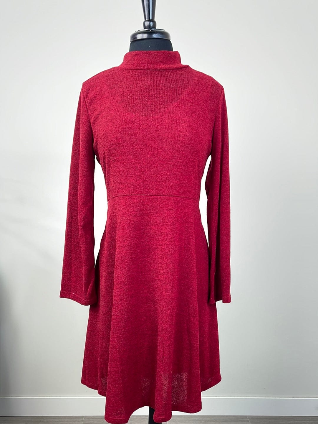 Burgundy Mock Neck Knit Sweater Dress