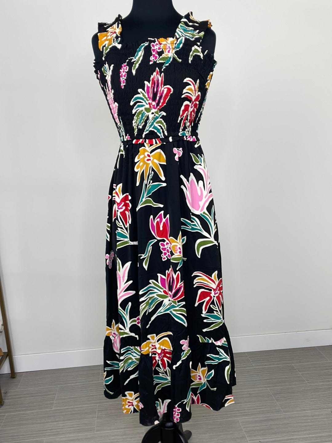 Black Tropical Smock Dress