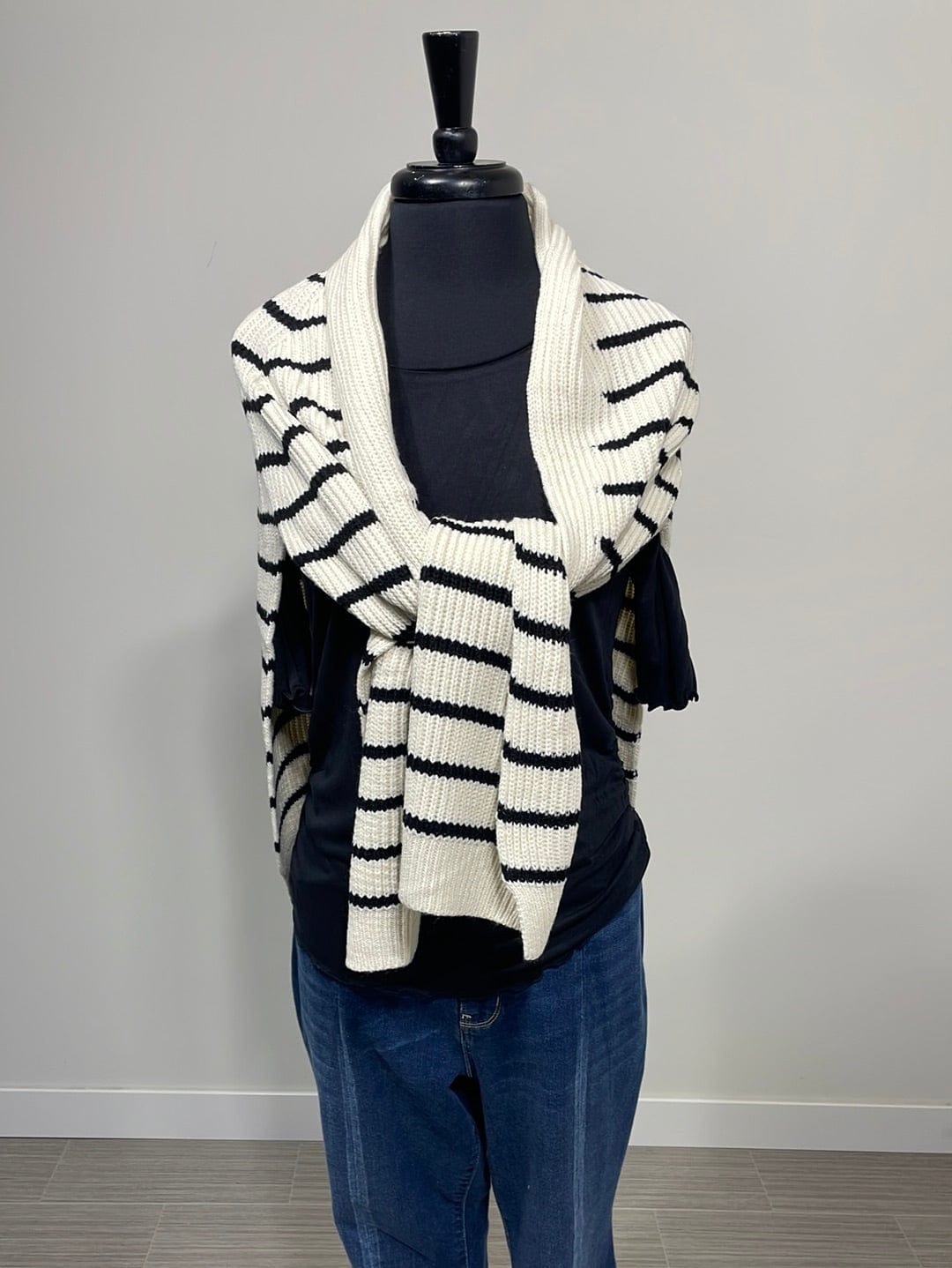 Ivory & Black Stripe Sweater Scarf