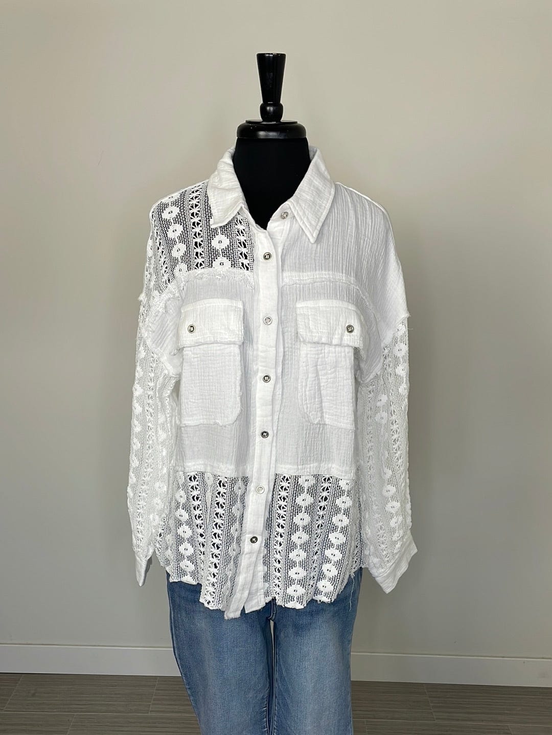 Ivory Gauze w/Crochet Detail Top