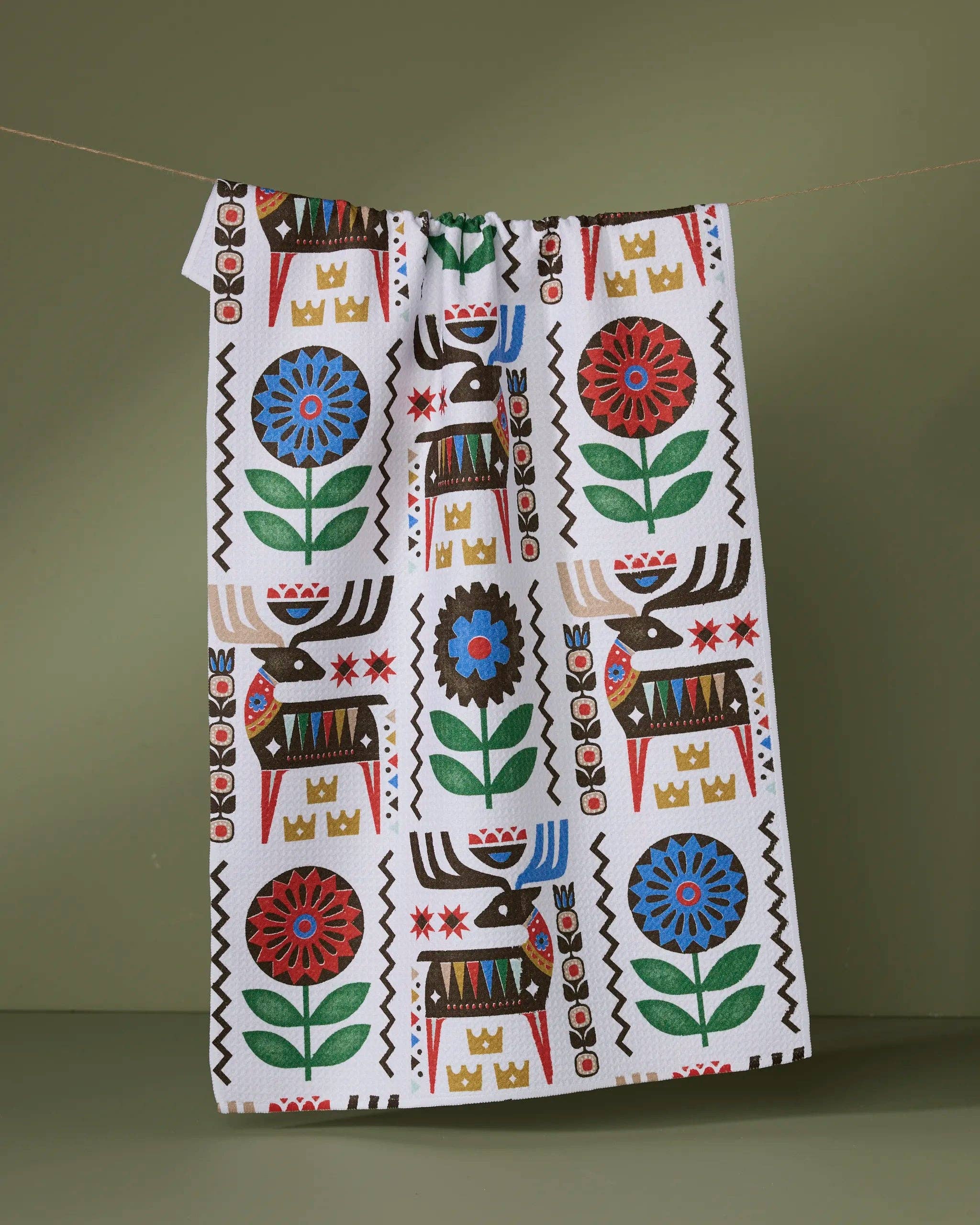 Folk Deer Tea Towel