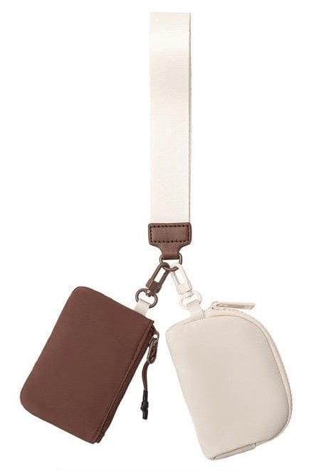 Cream & Brown Dual Pouch Wristlet