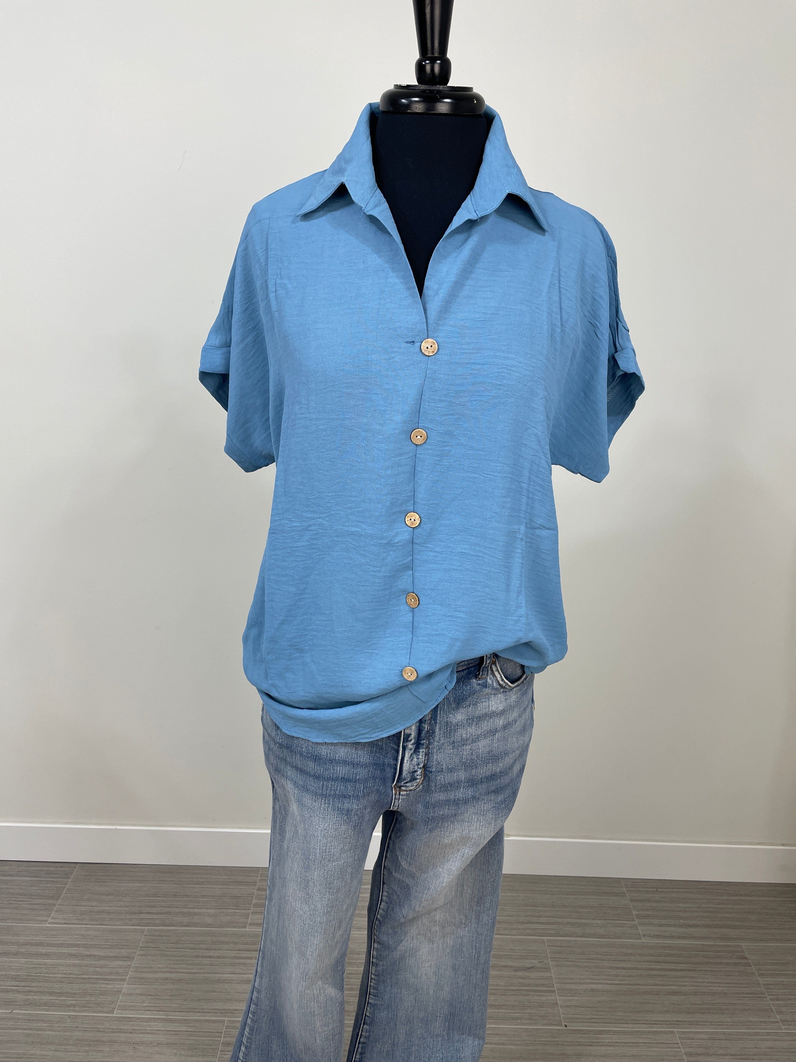 Dusty Blue Button Up Blouse