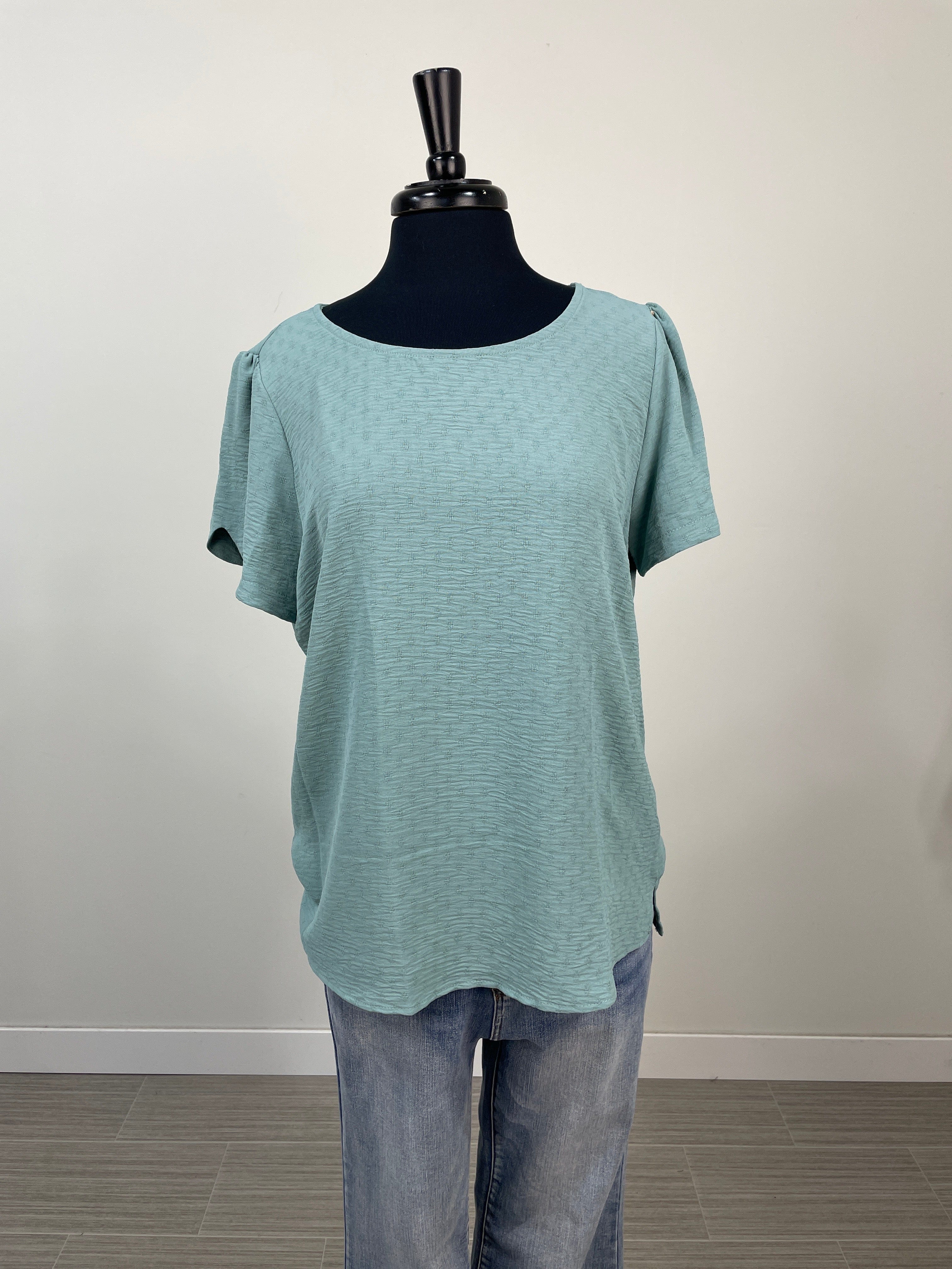 Sage Diamond Texture High-Low Blouse