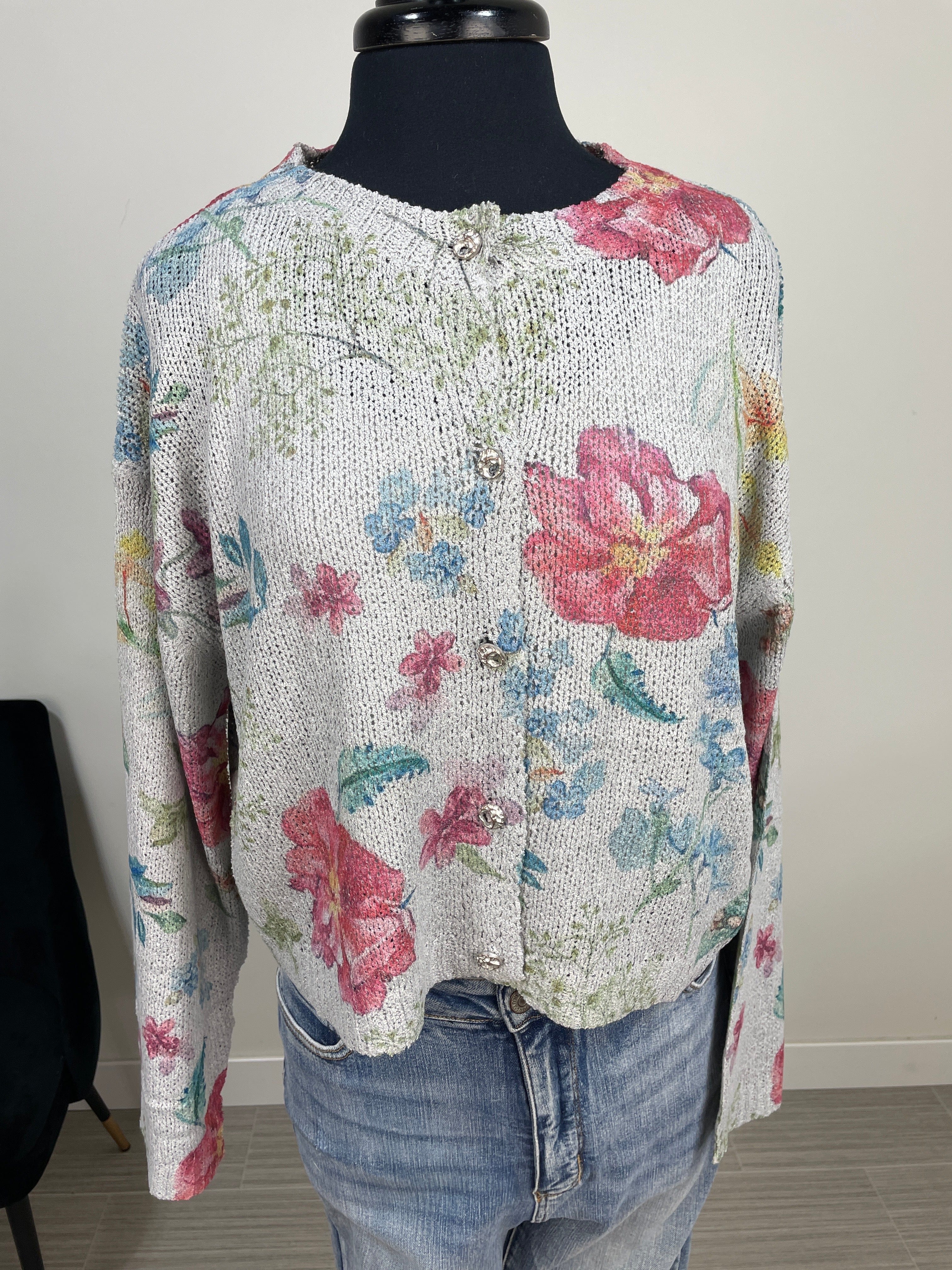 Heather Grey Floral Soft Cardigan