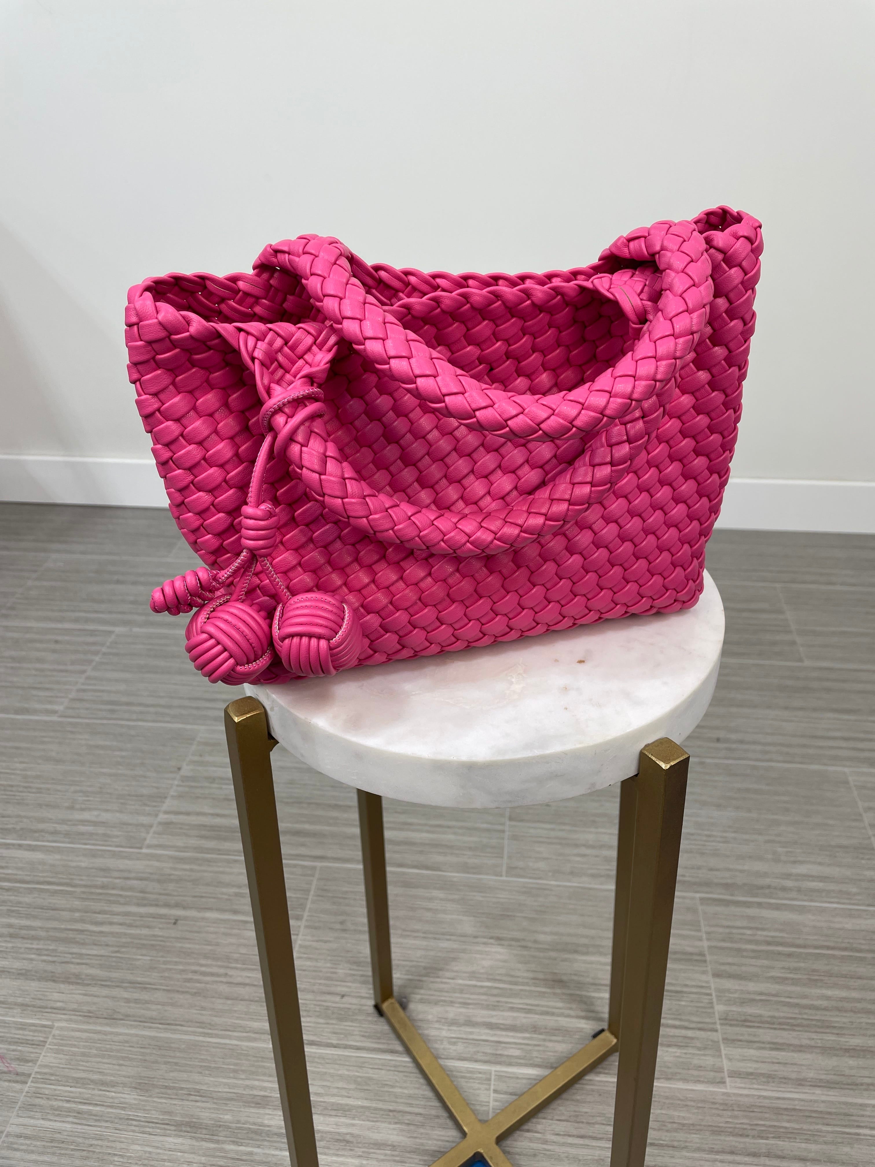 Hot Pink Woven Dual Handle Bag