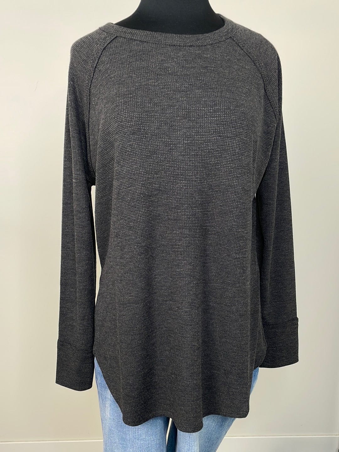 Black Melage Baby Waffle Long Sleeve Top