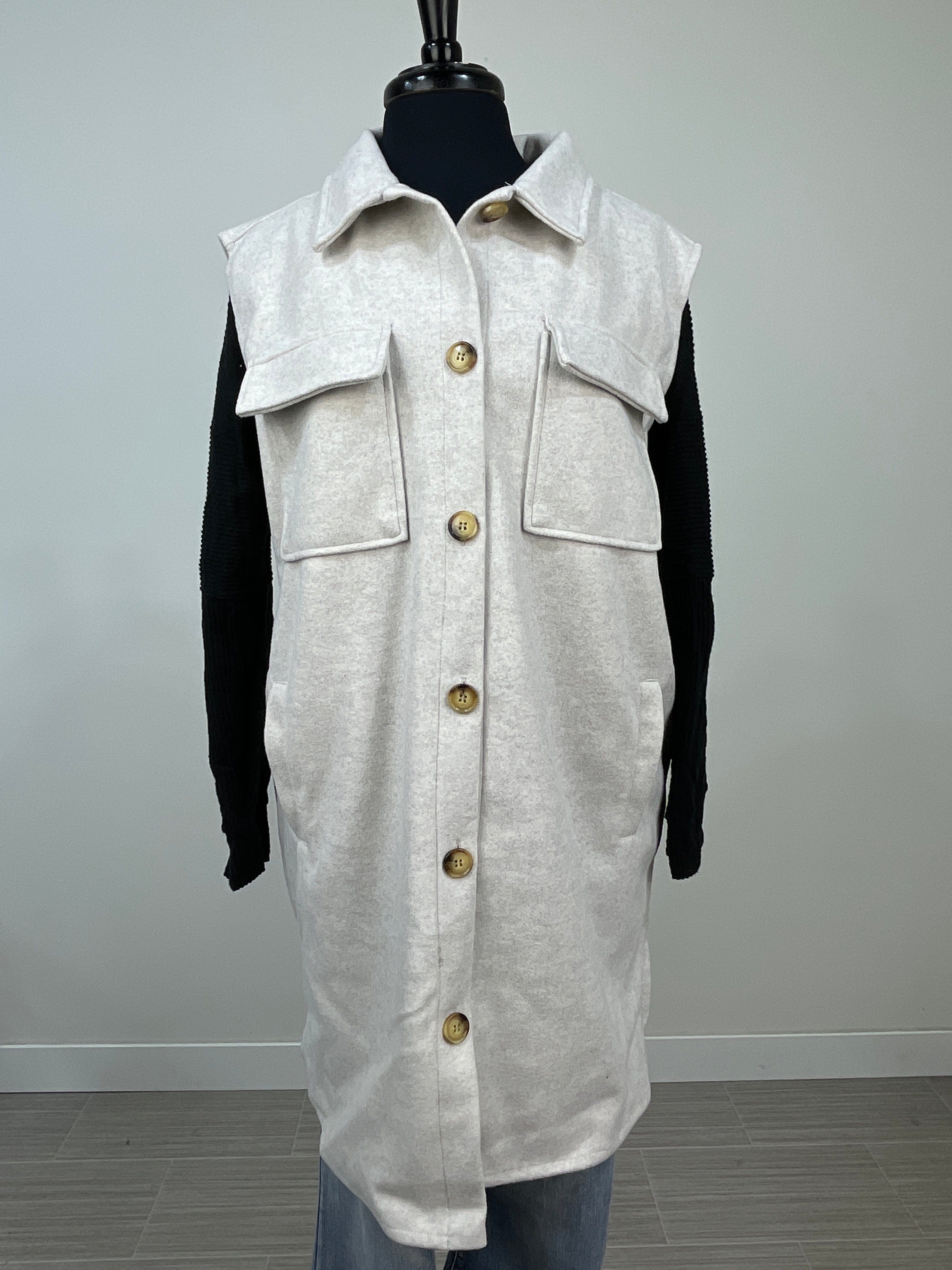 Brushed Ivory Long Shacket Vest