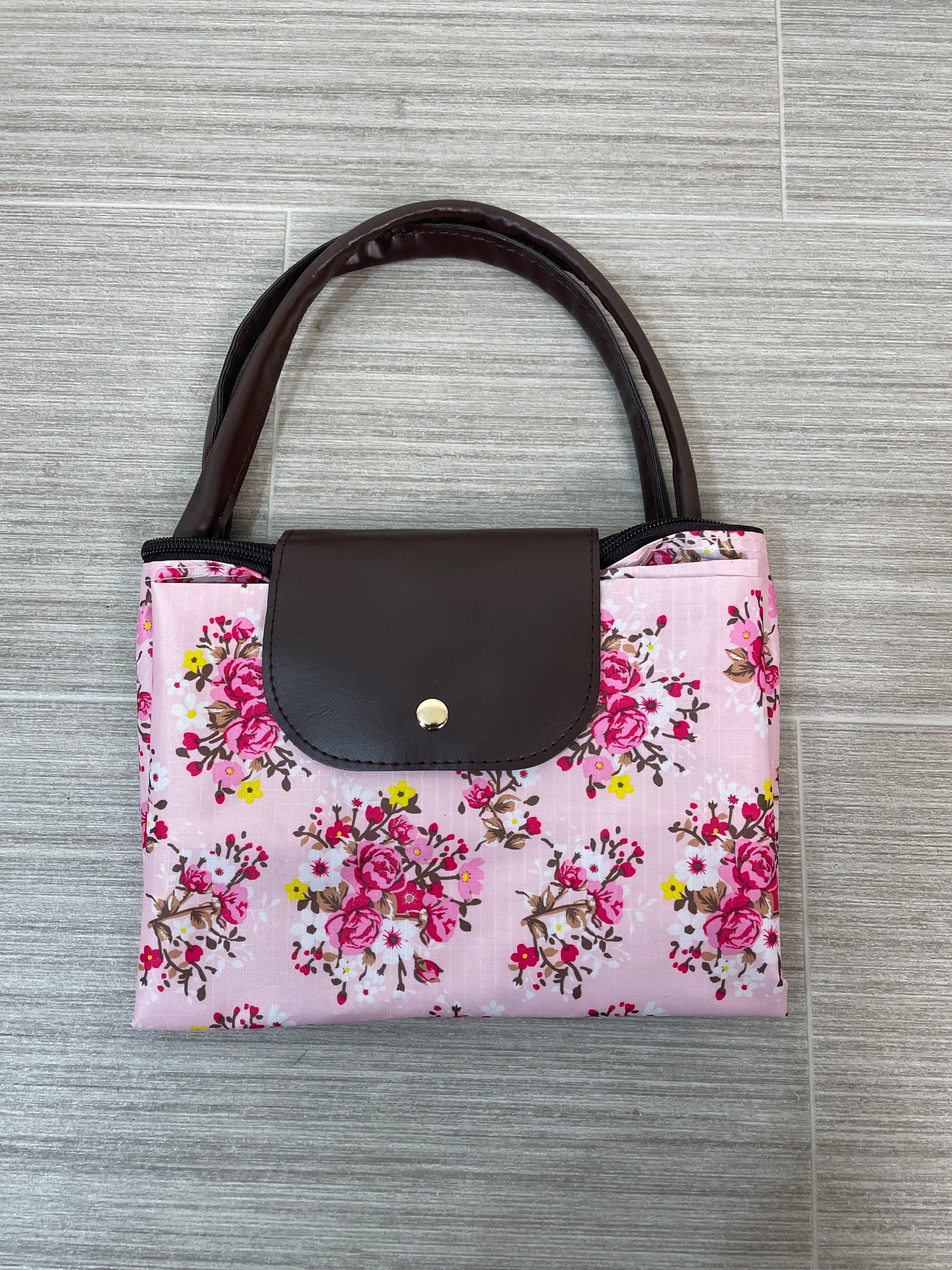 Pink Floral Foldable Travel Tote