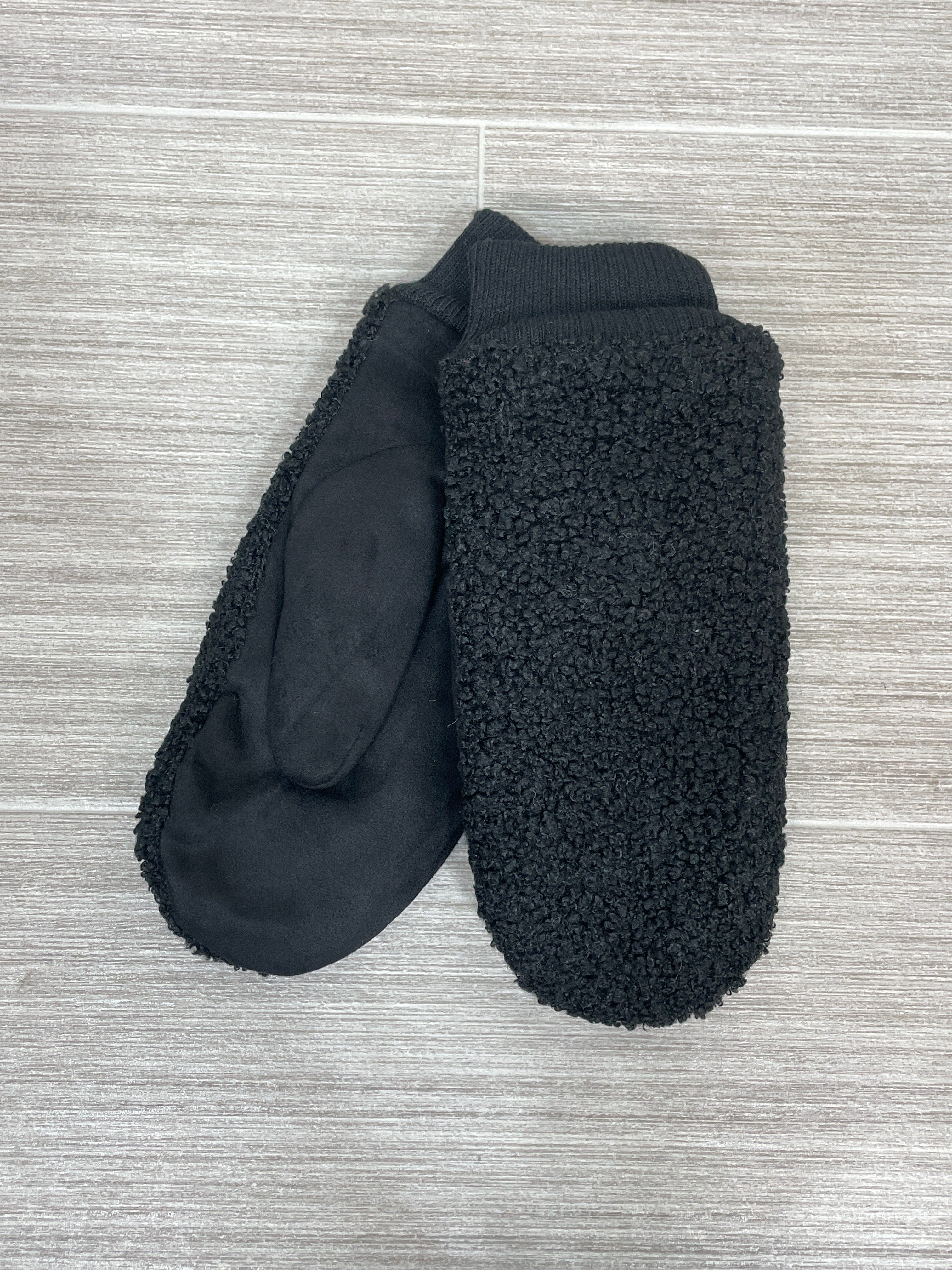 Black Fur & Suede Mittens