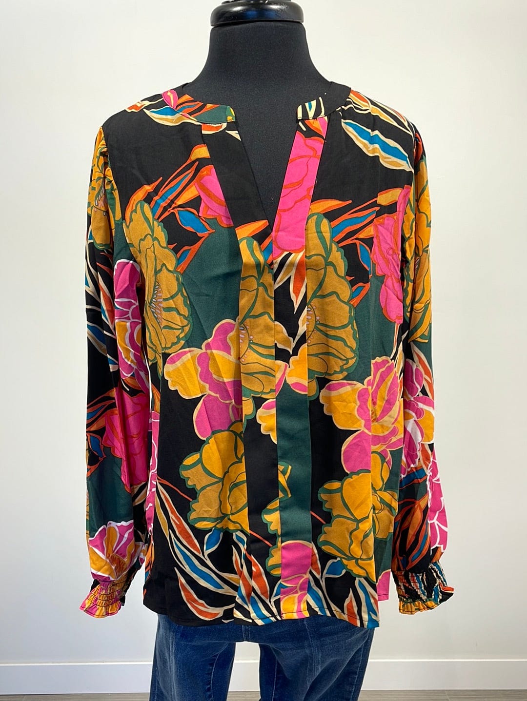 Black Floral Puff Sleeve Blouse