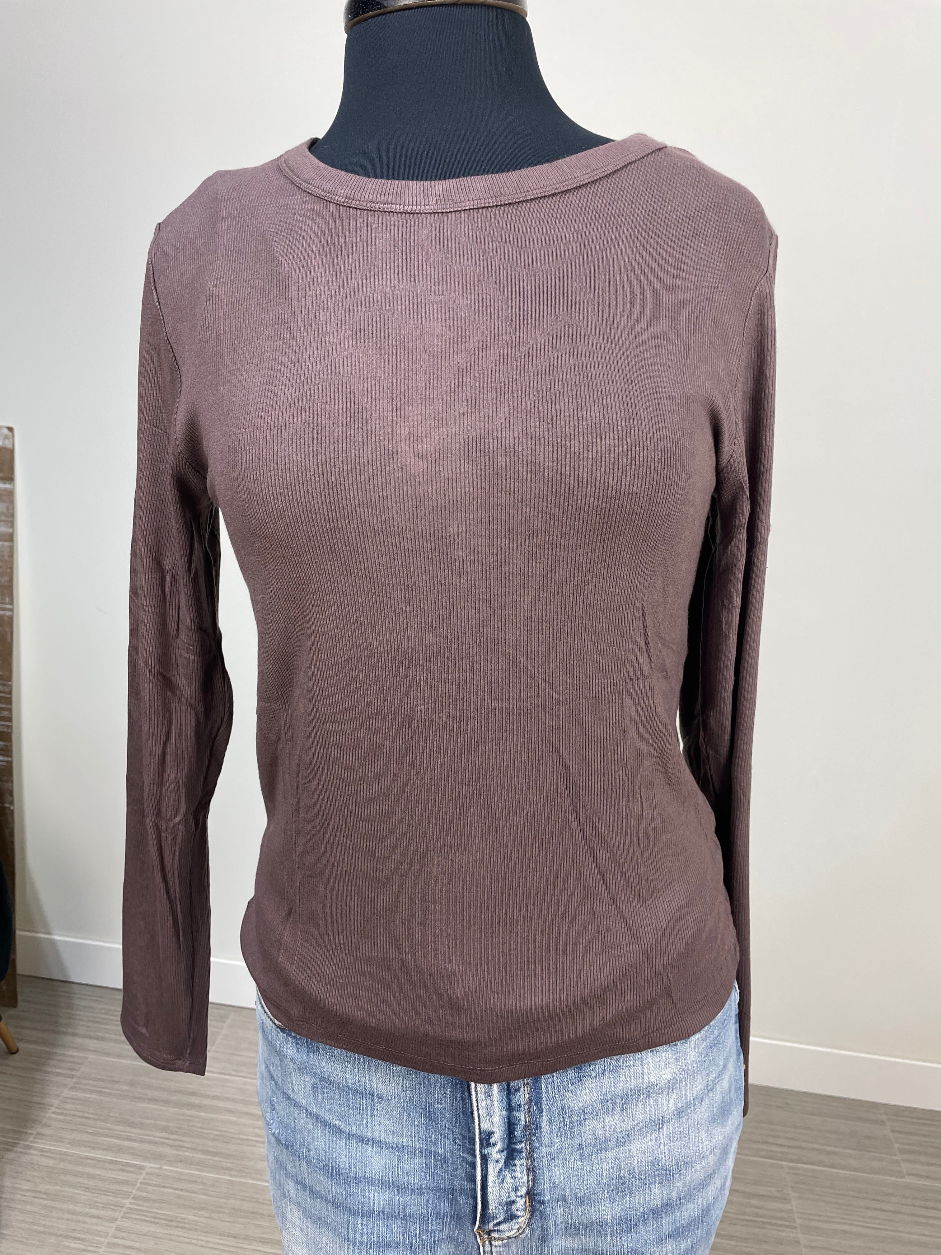 Brown Rib Crew Neck Long Sleeve