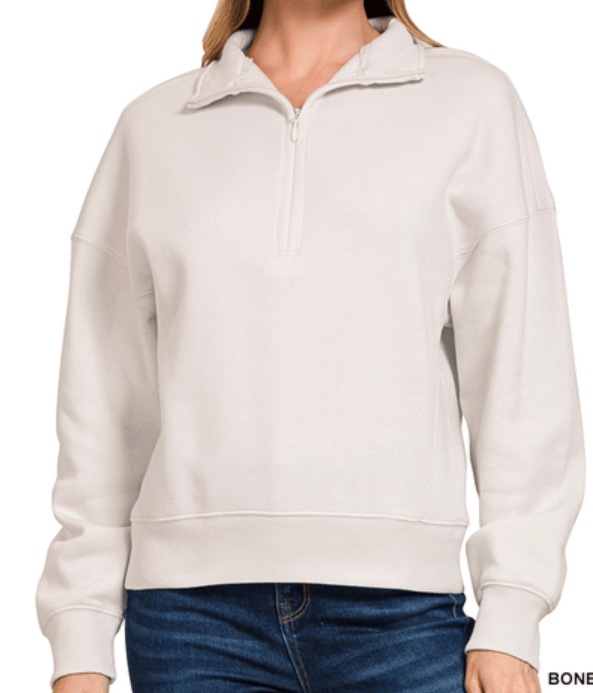 Bone High Neck Half Zip Sweatshirt