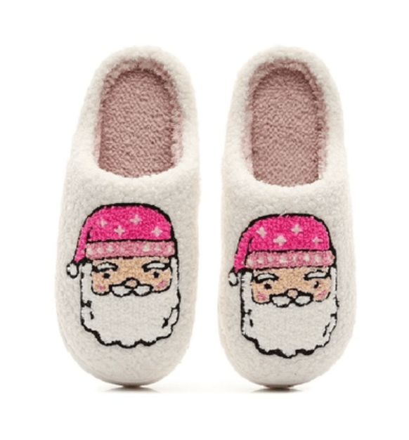 Santa Pink Plush Cozy Slippers