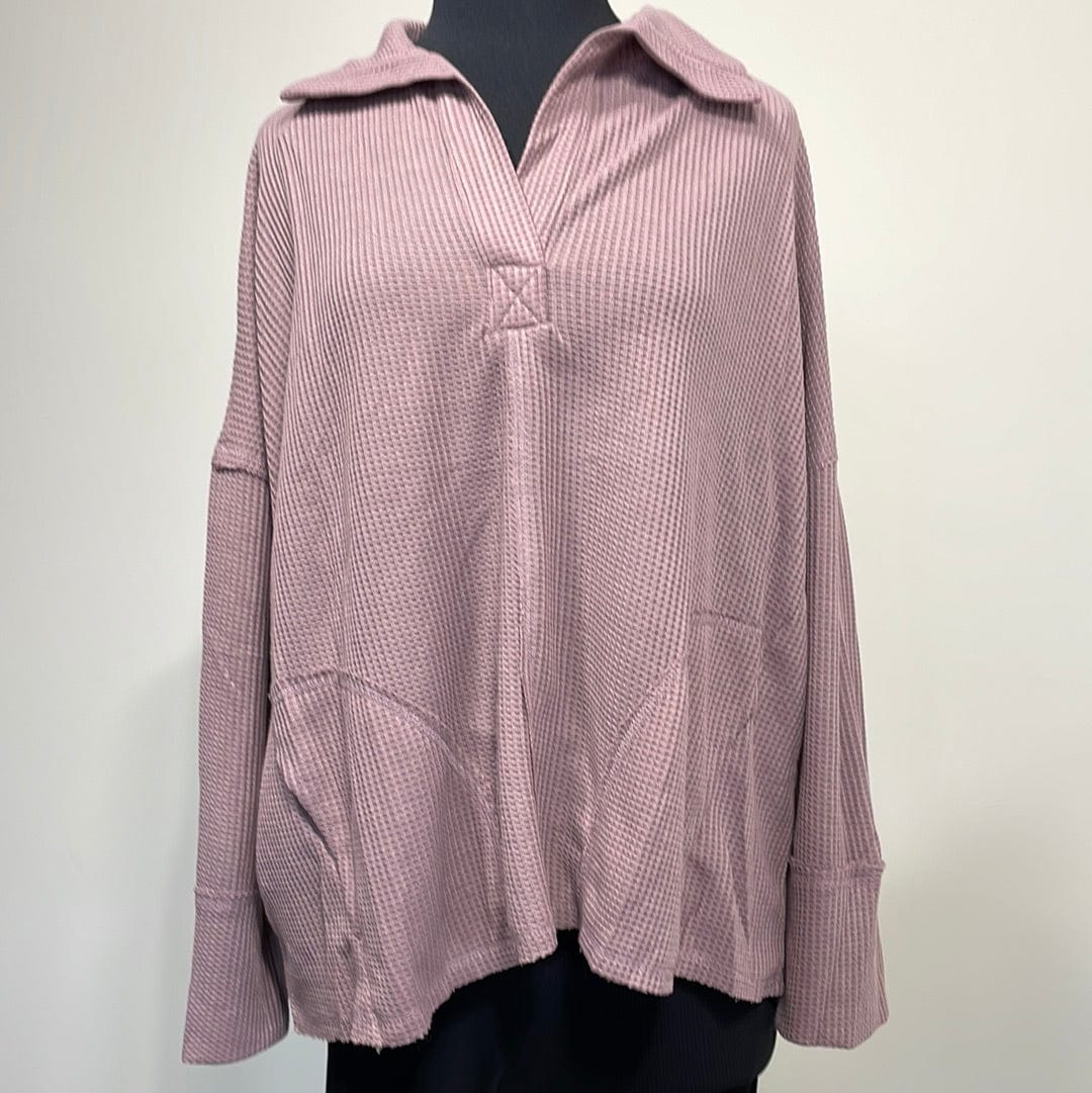 Dusty Lavender Waffle Pocket Pullover