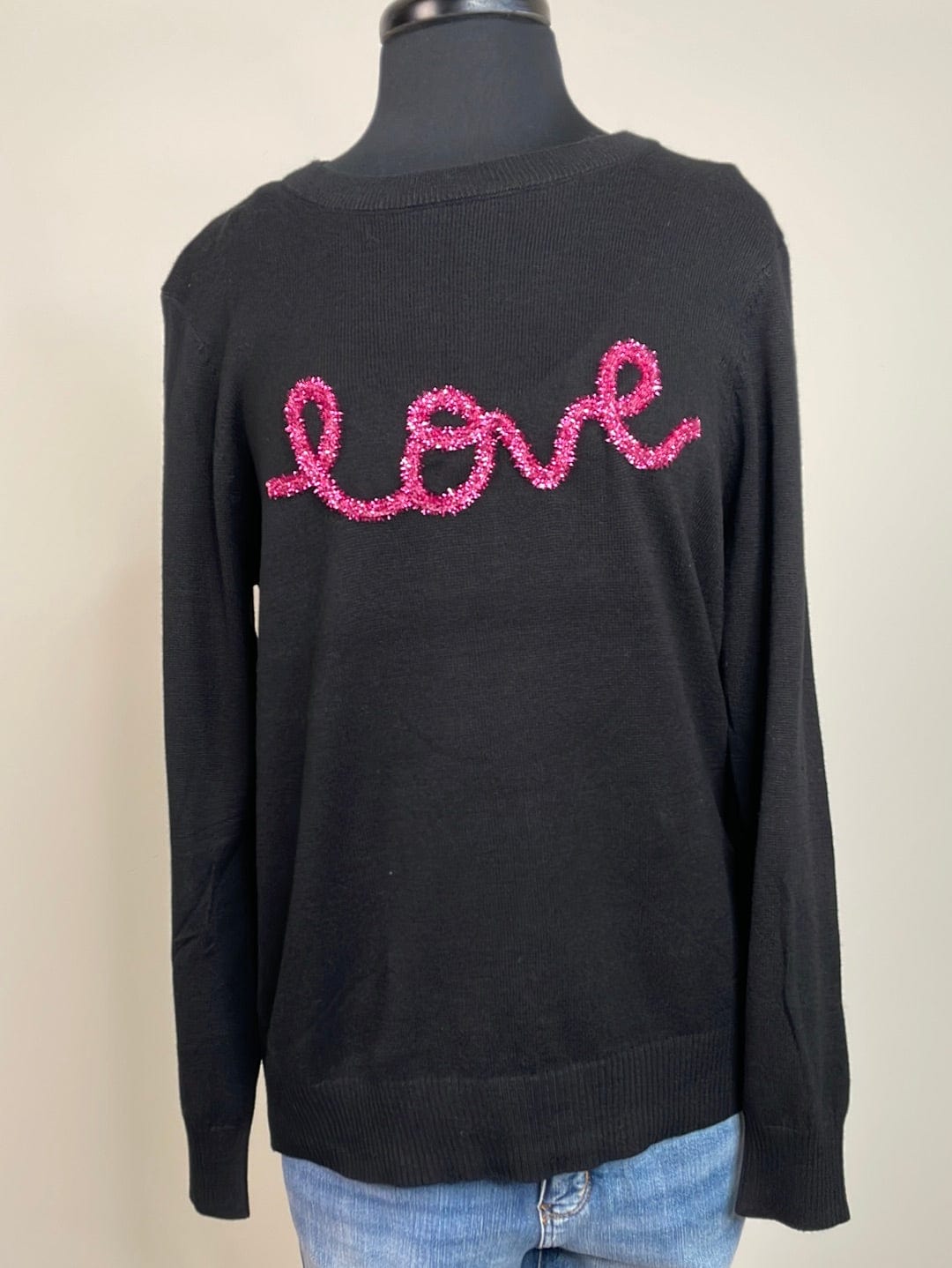 Love Glitter Lettered Pullover Sweater