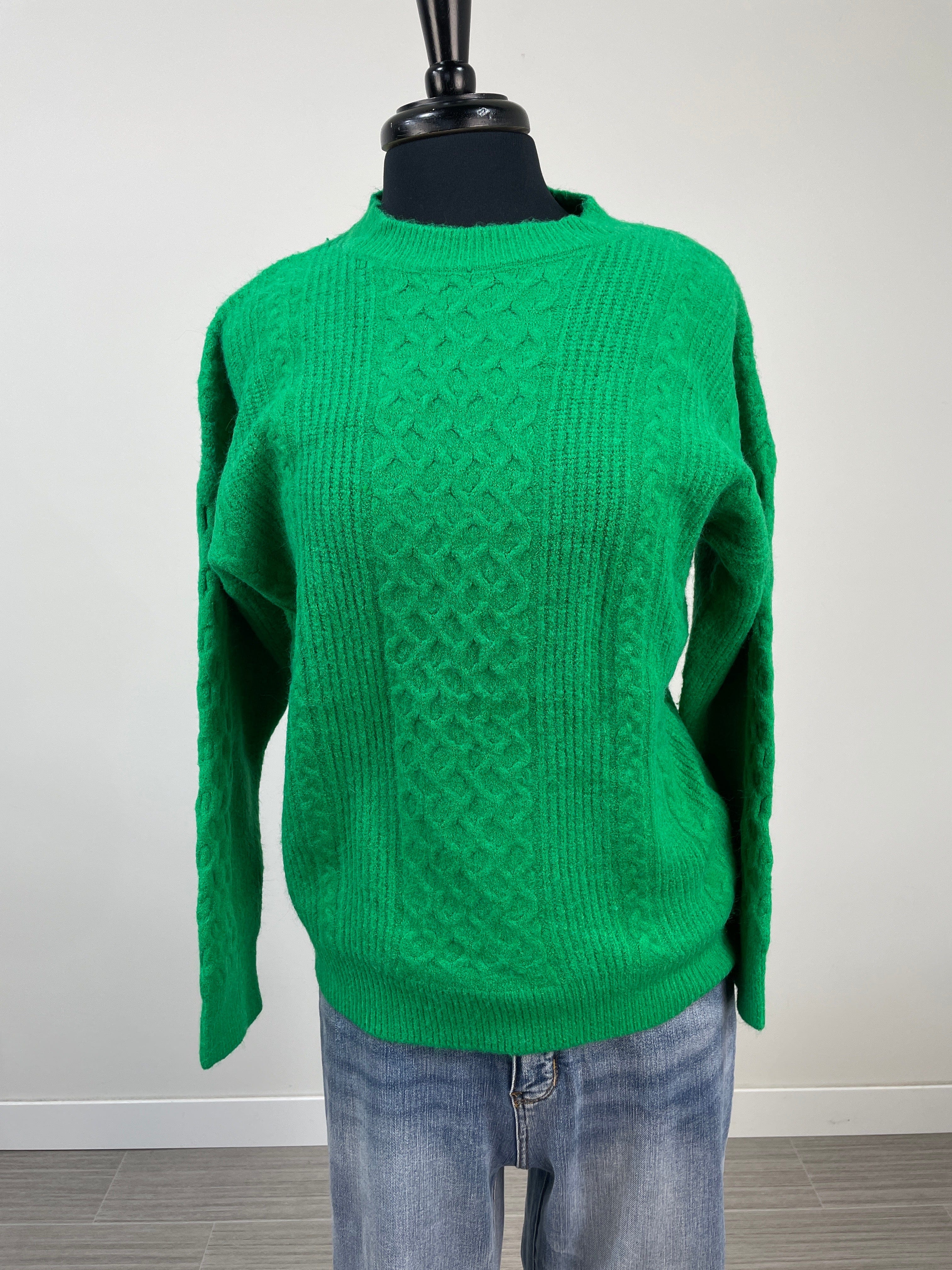 Green Criss Cross Cable Knit Sweater OS