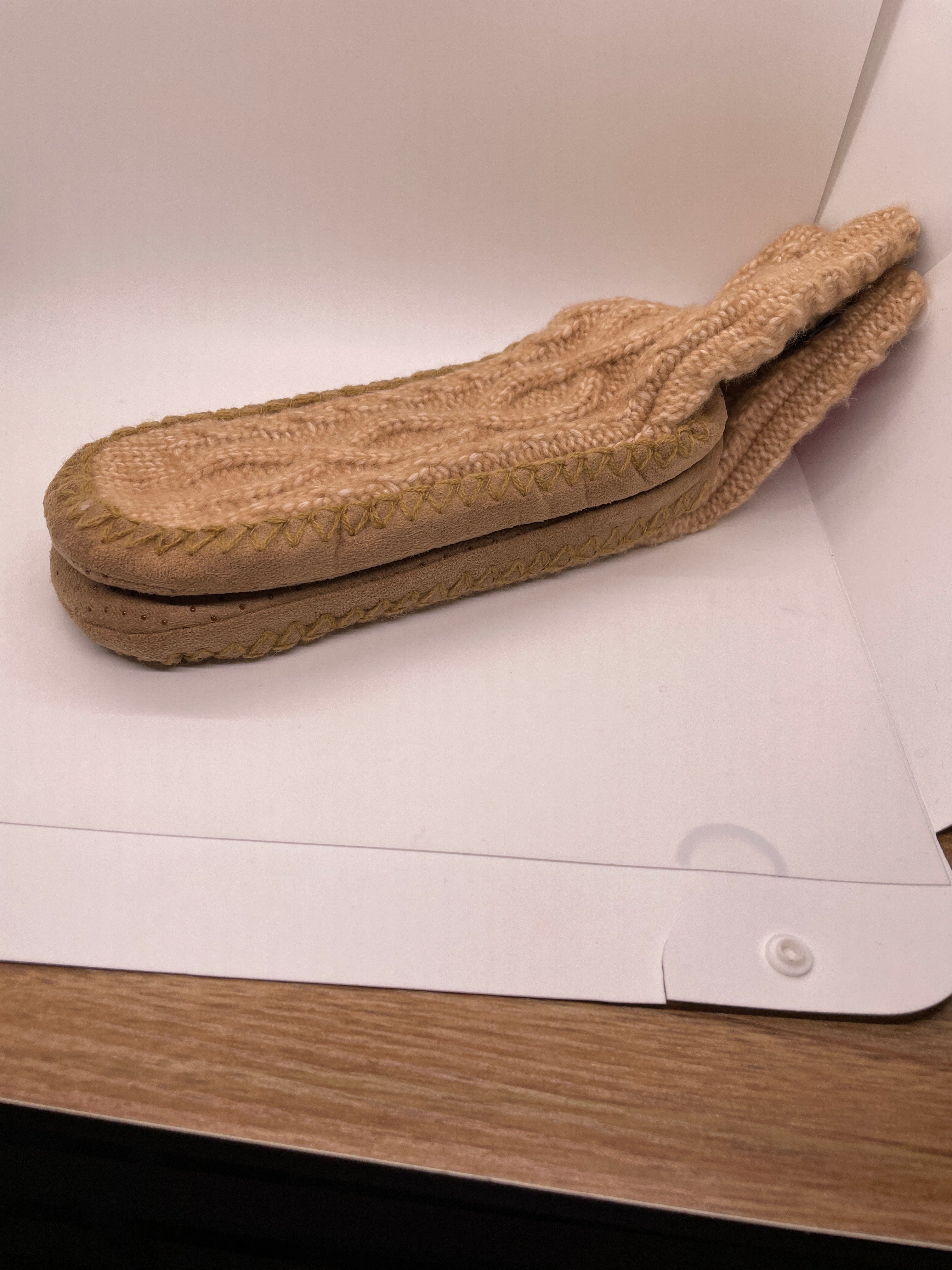 Tan Cable Stitch Slipper Sock