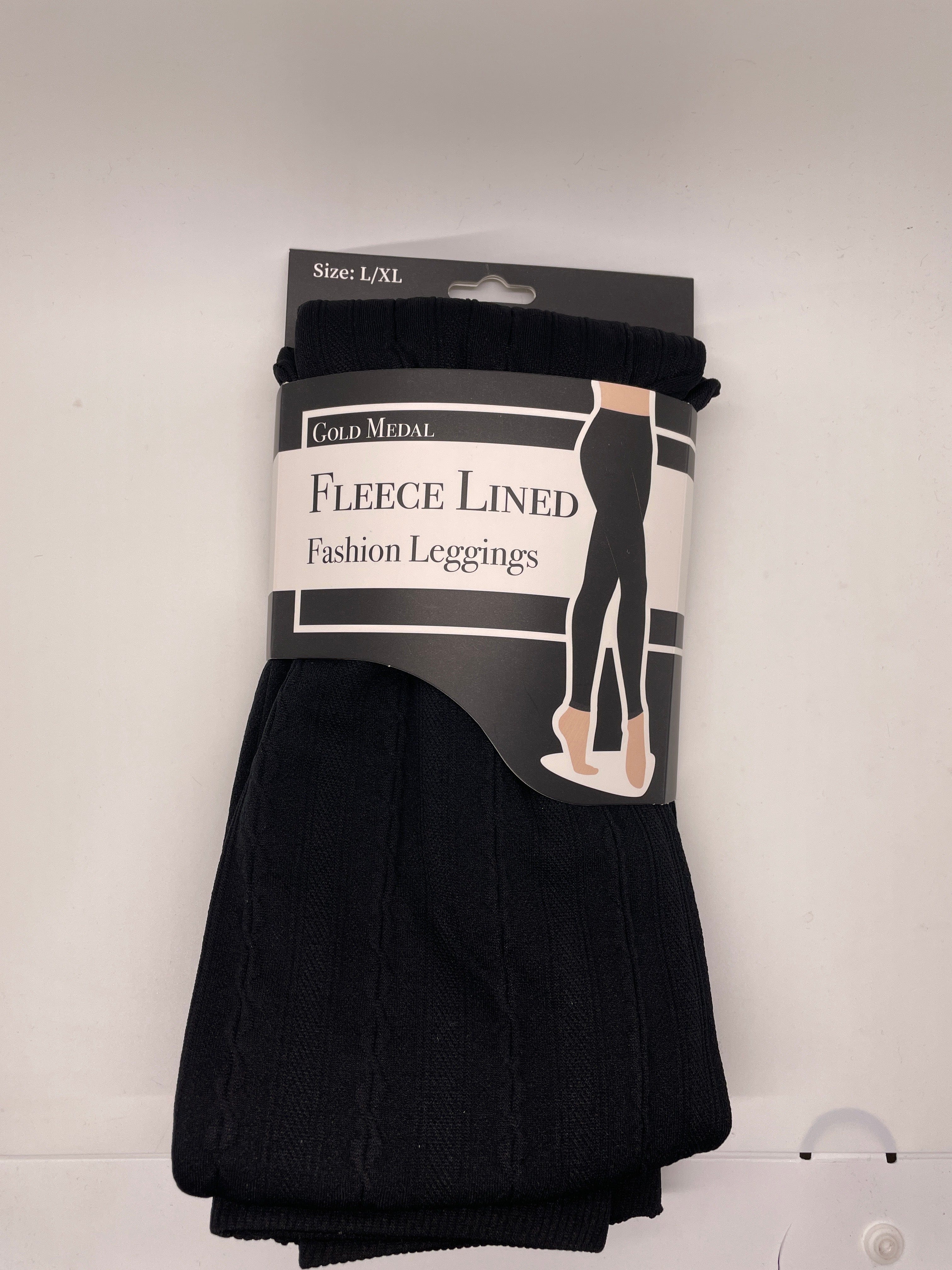 Black Cable Knit Textured Fleece Legging