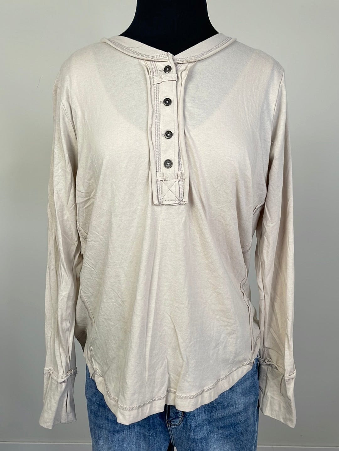 Sand Beige Button Up Top W/ Thumb Hole Cuff
