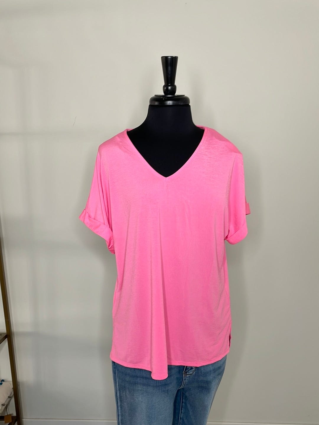 Neon Pink Everyday Vneck Blouse