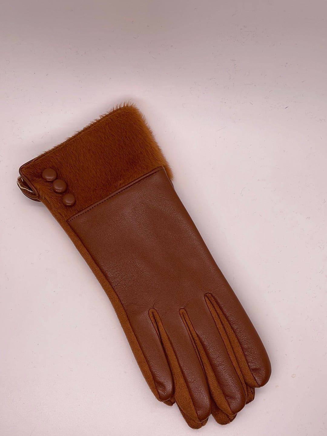 Camel Faux Leather Gloves Velvet Cuff