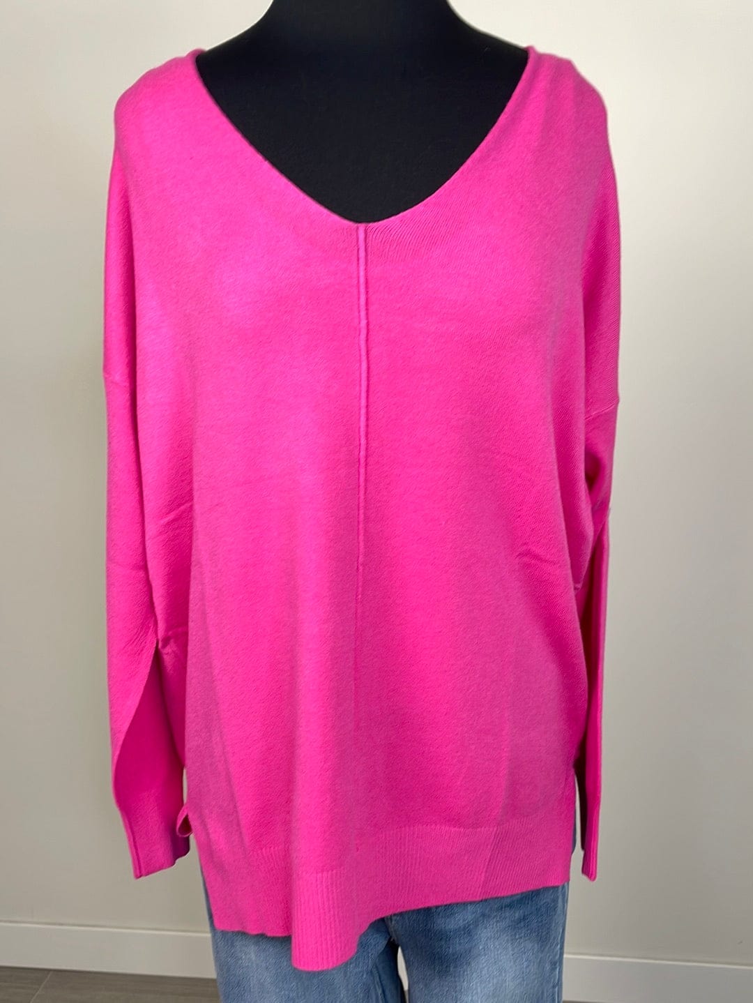Heathered Hot Pink Viscose Front Seam Sweater