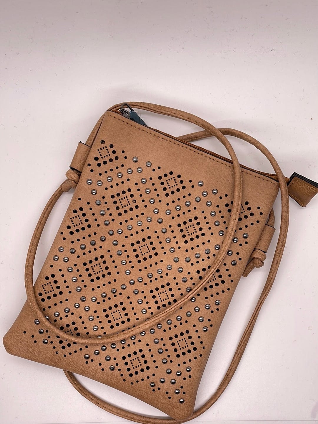Camel Diamond Detail Cross Body Bag
