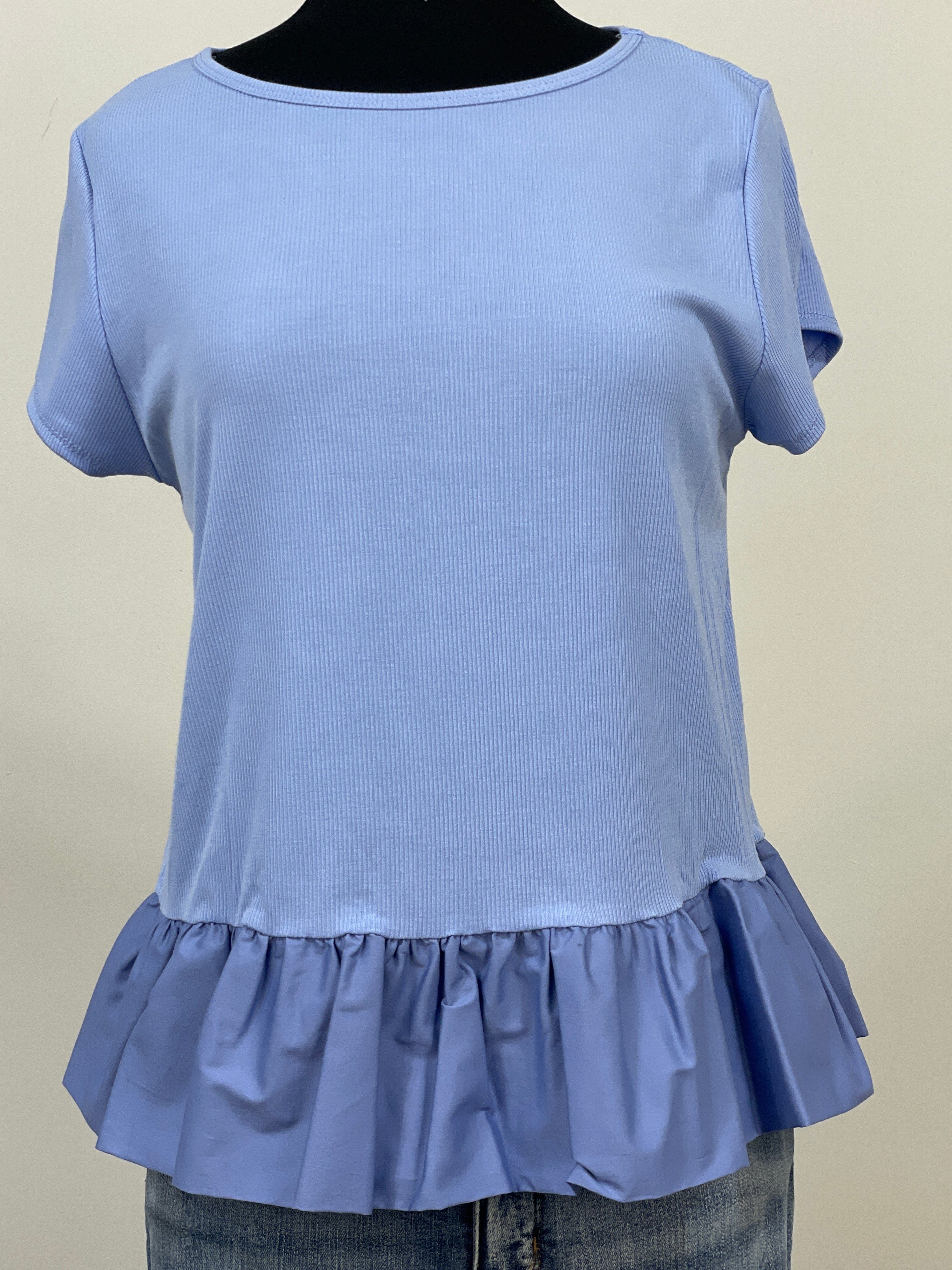 Ice Blue Ruffle Hem Top
