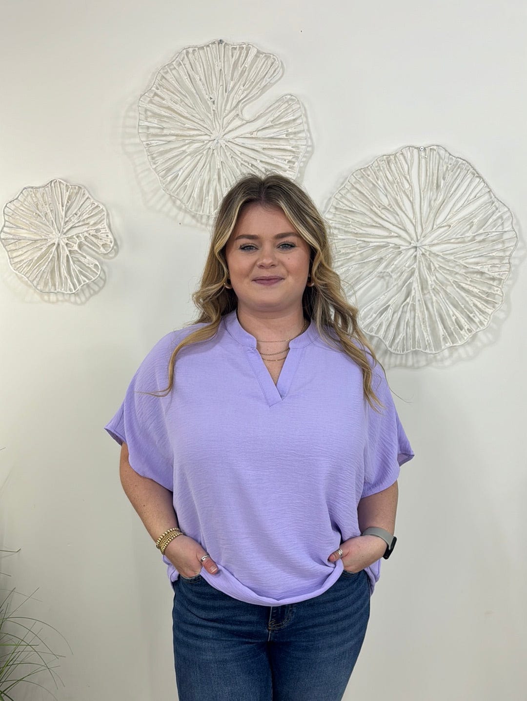 Lavender Basic Everyday Shortsleeve Blouse
