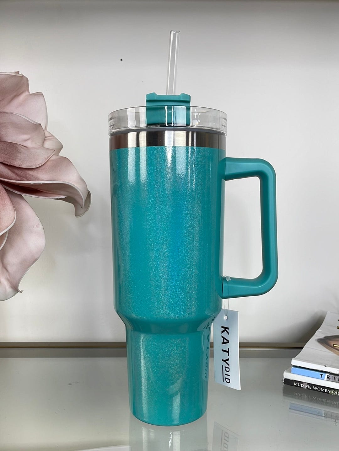 Mint Glitter Jeanie 40oz Tumbler w/Handle