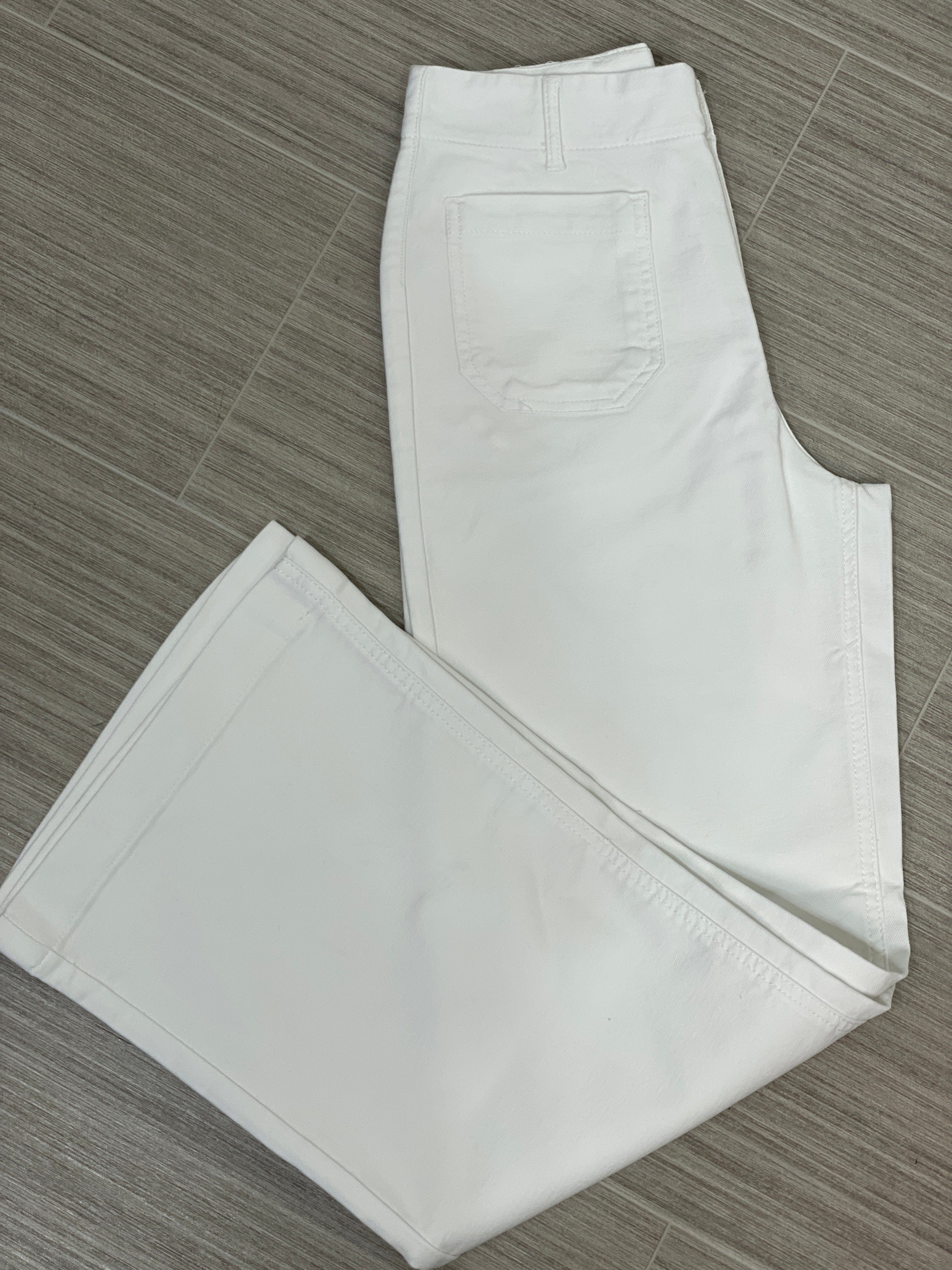 White Twill Terry Wide Leg Denim