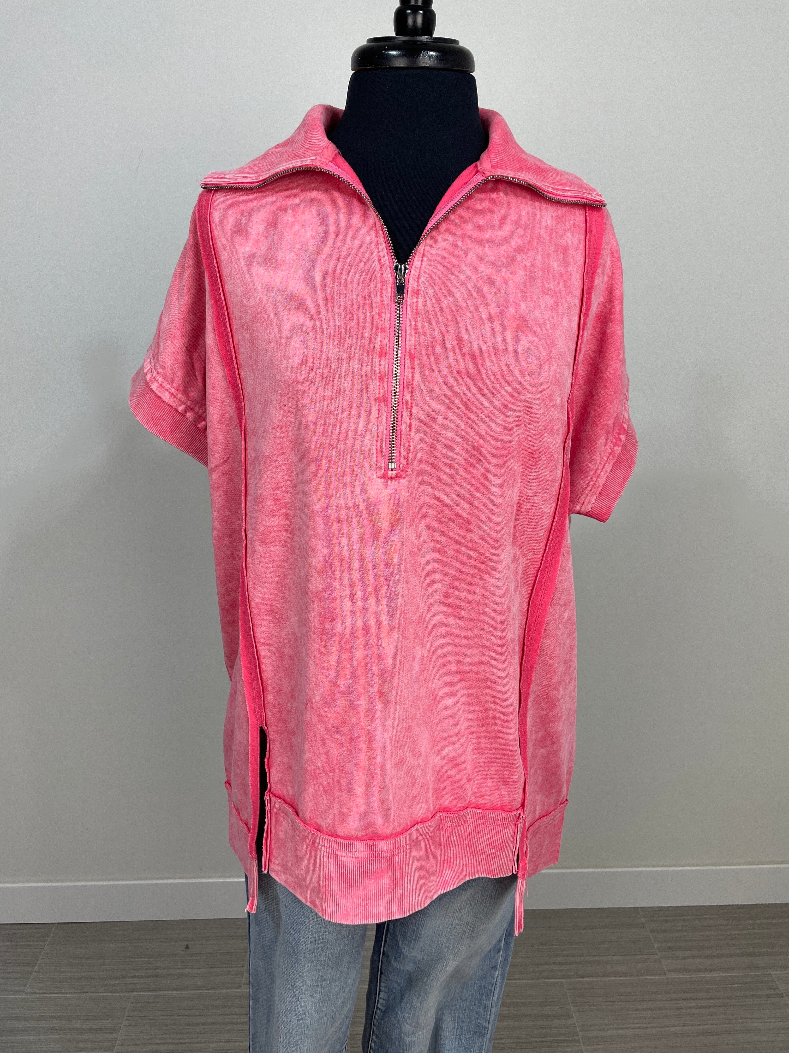 Washed Coral Half Zip