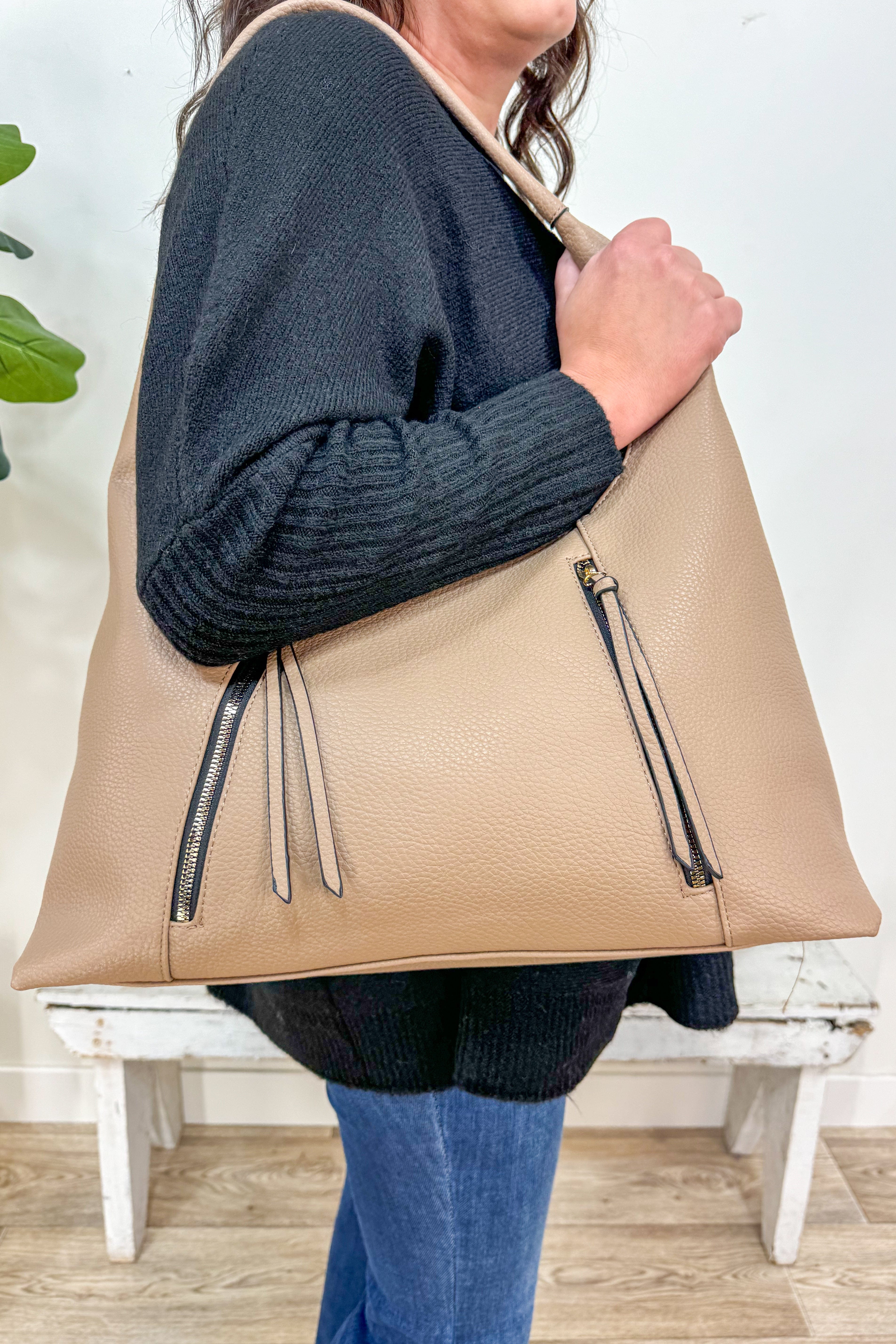 Apricot Soft Tote W/ Zipper Detail