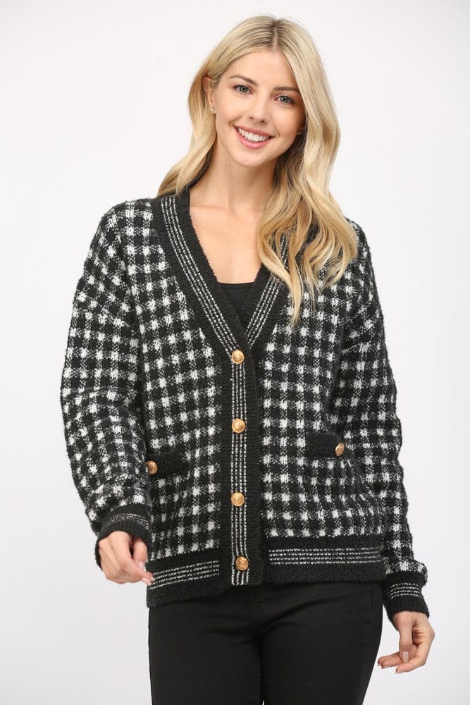 Black & White Gingham Check Cardigan