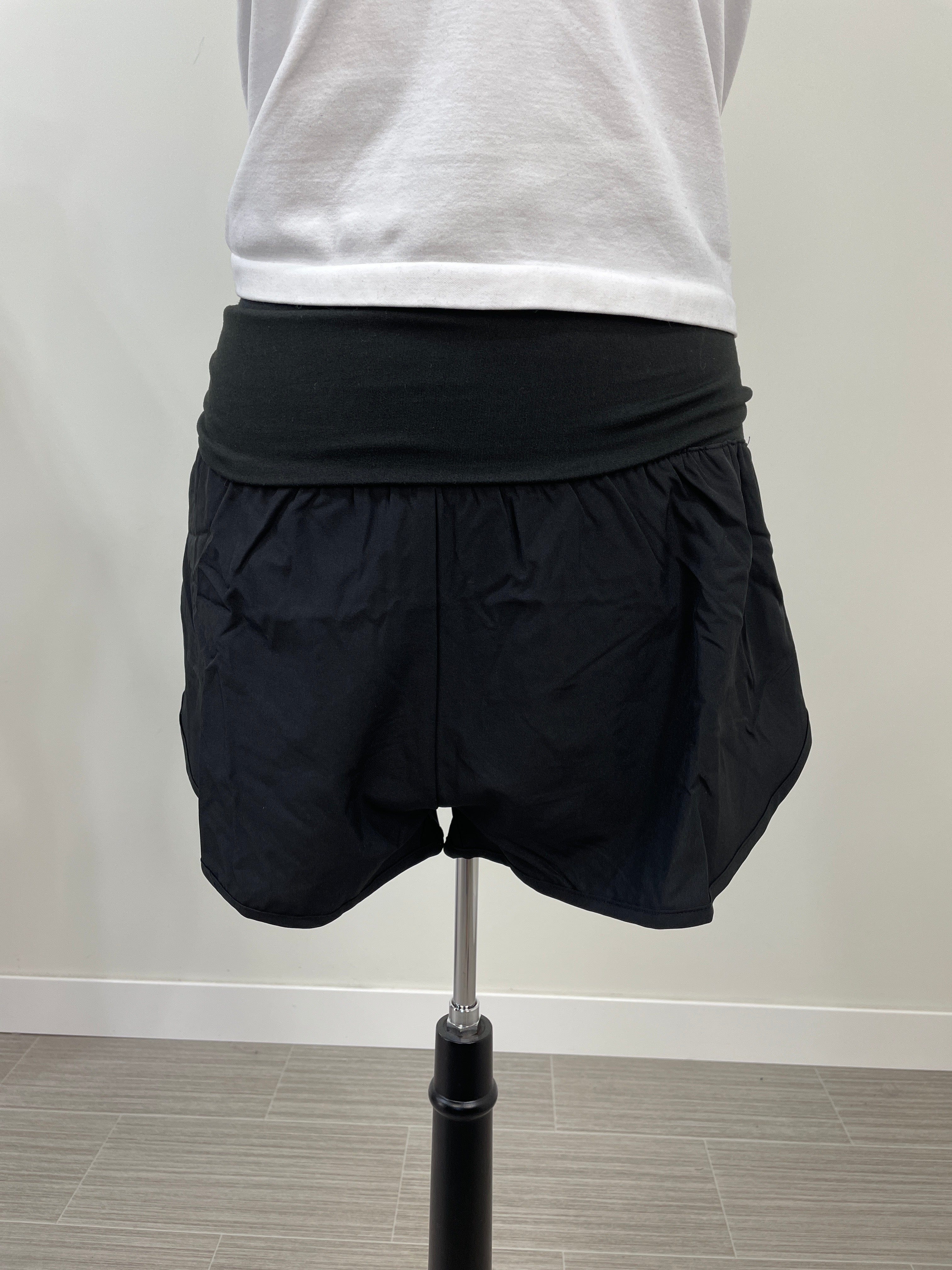 Black High Waisted Band Shorts