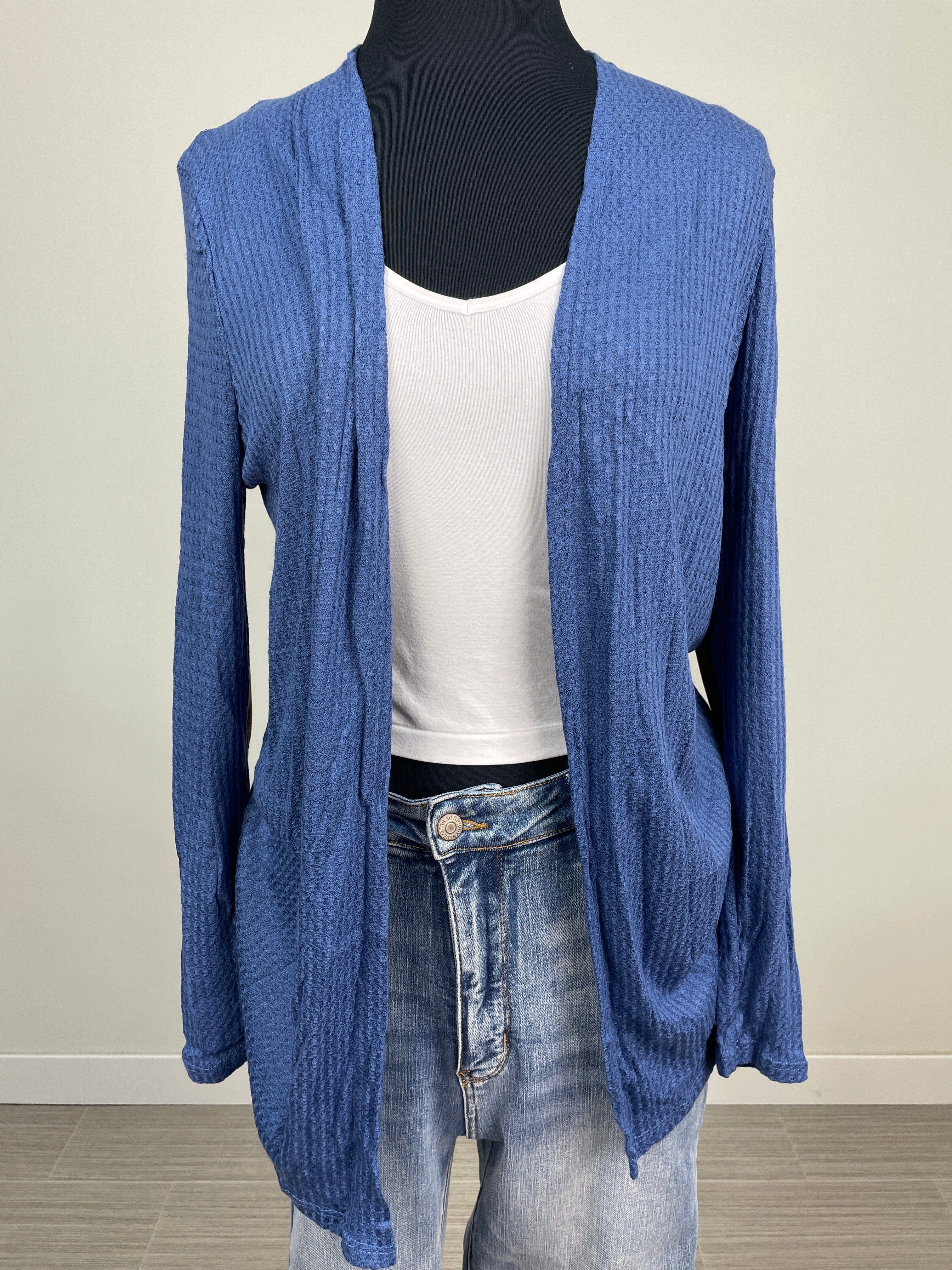 Navy Elbow Patch Waffle Cardigan