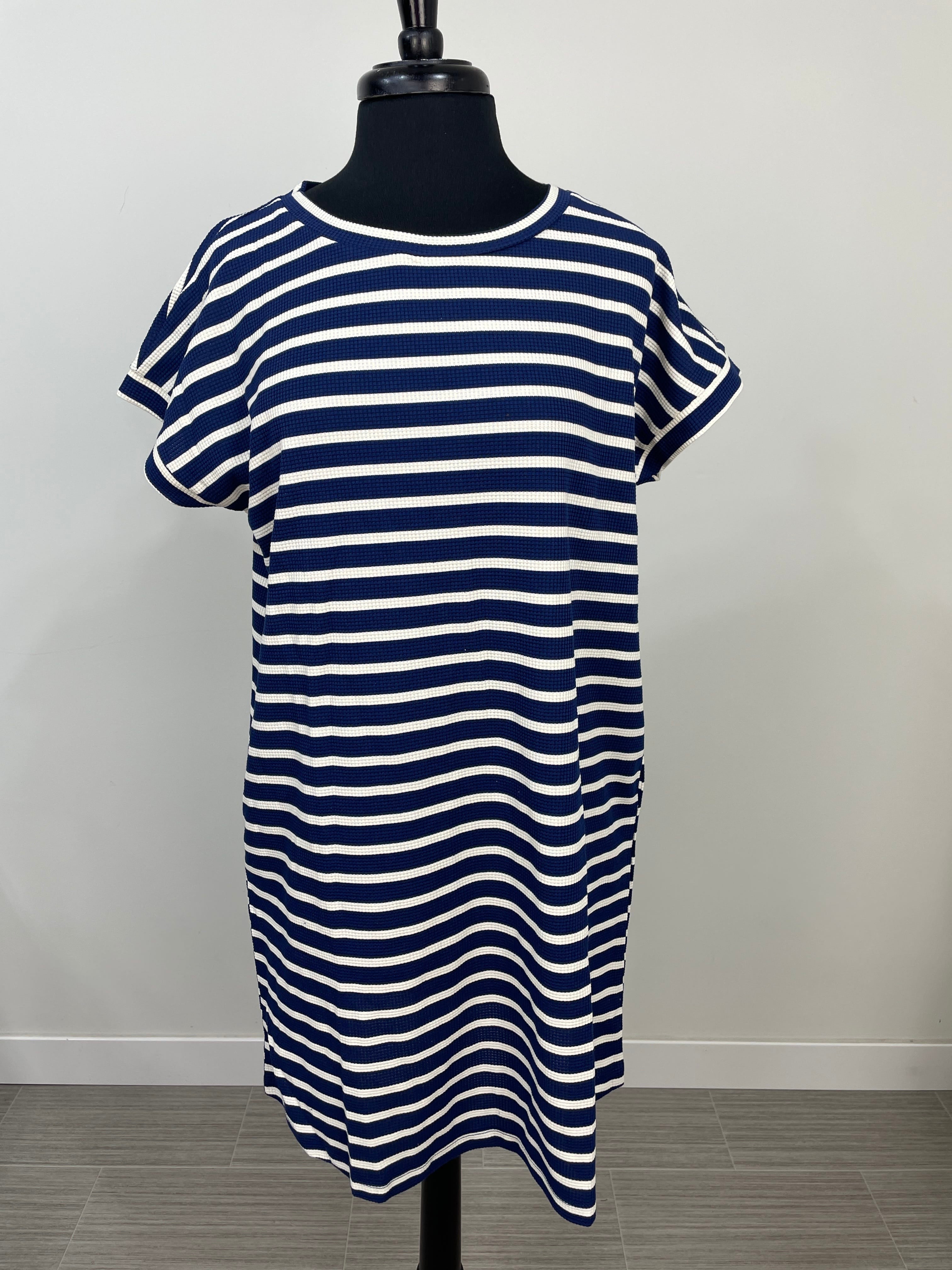 Navy Texture Stripe Shift Dress