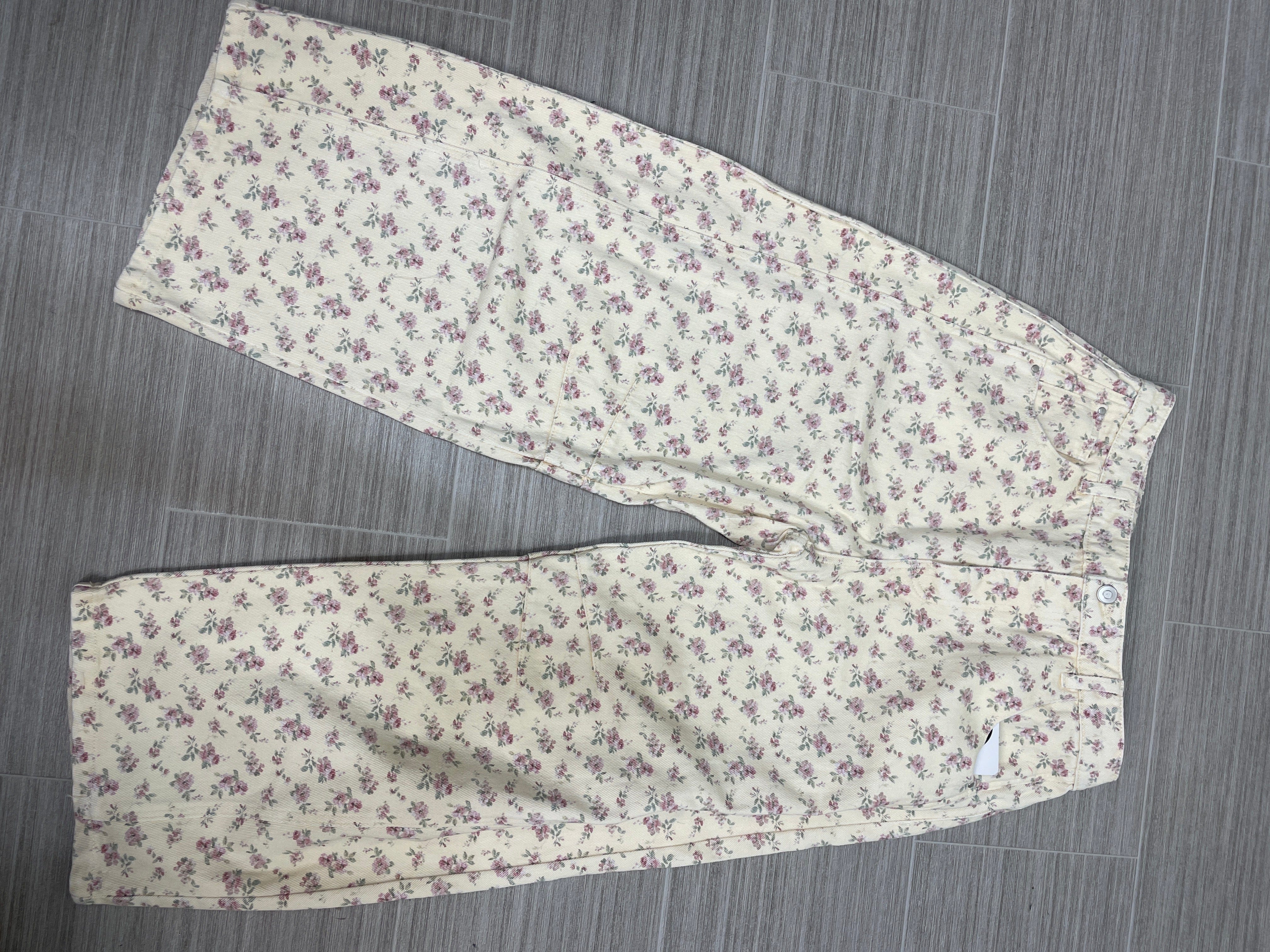 Cream Floral Wide Barrel Jeans
