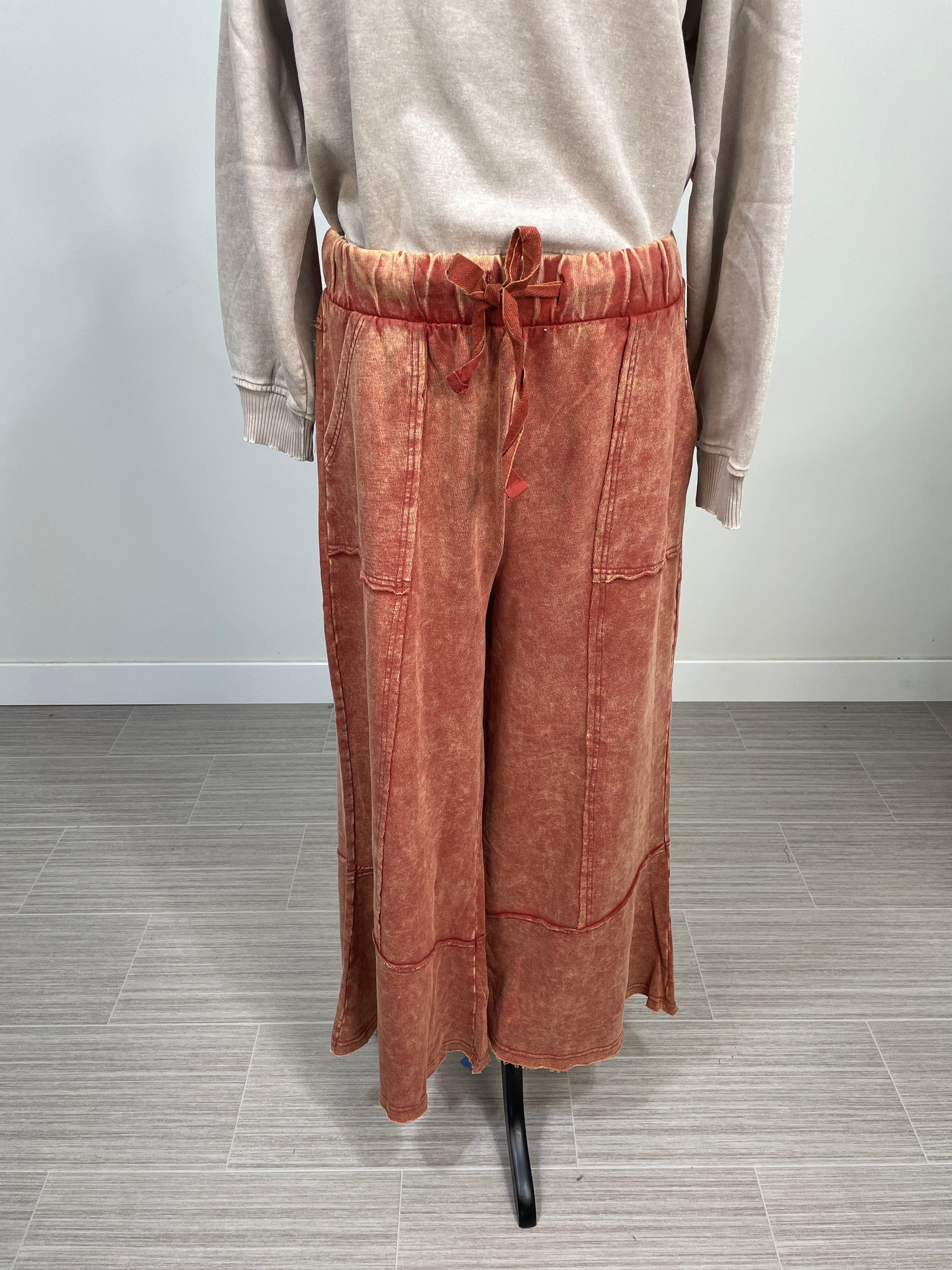 Rust Cropped Wide Leg with Stitching Detail