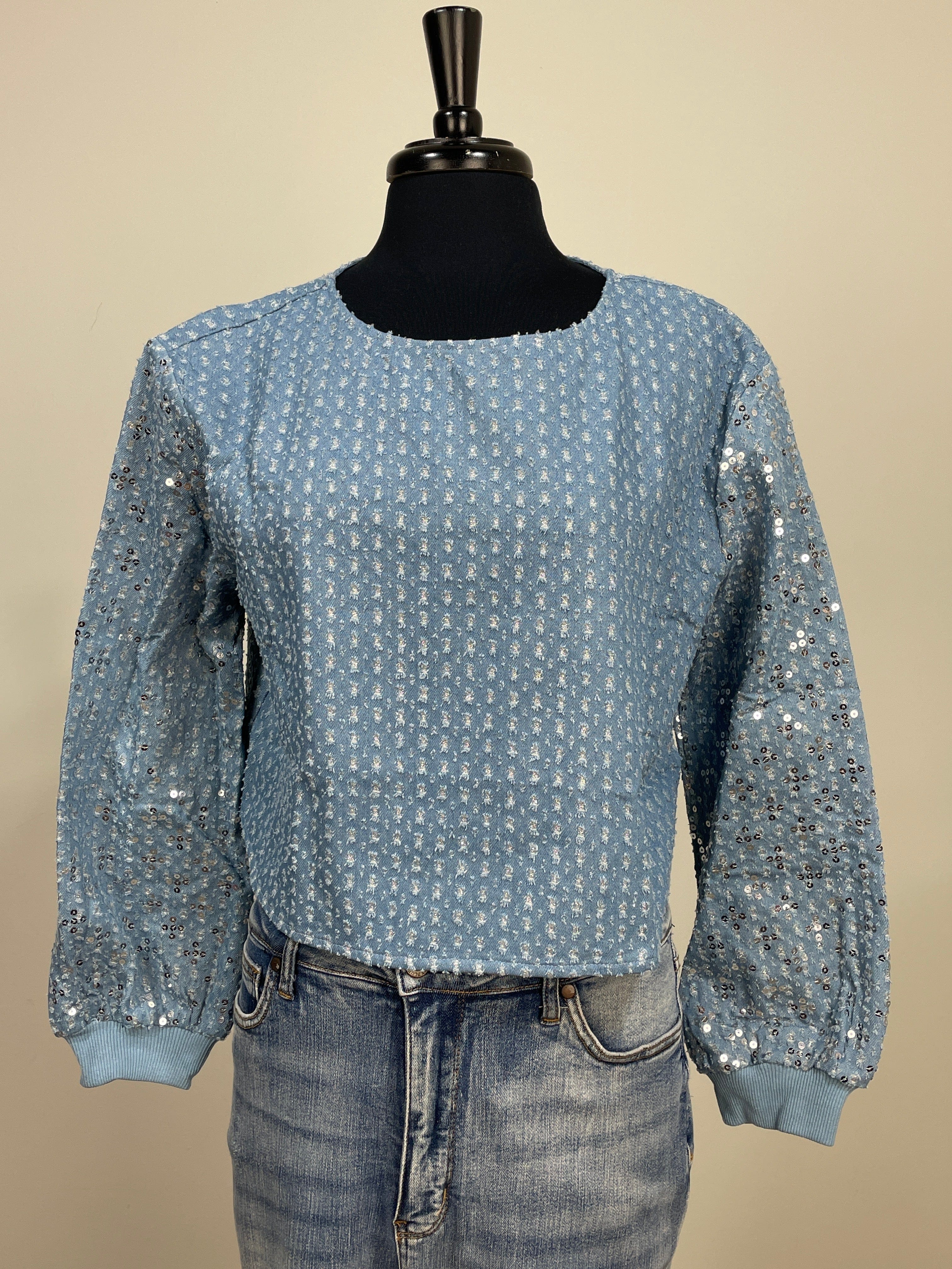 Light Denim Sequins Shimmer Top