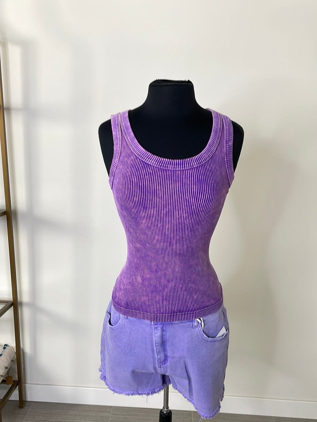 Purple Washed Ribbed Tank