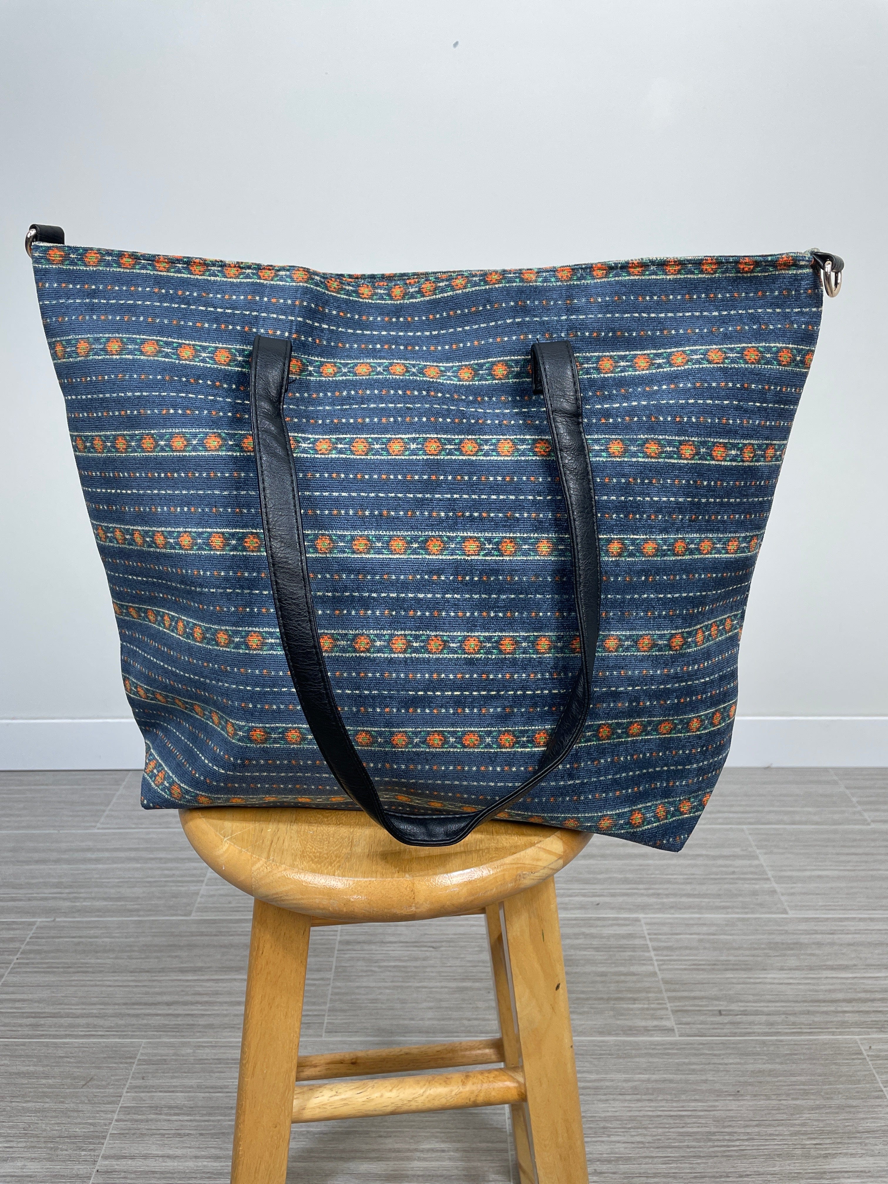 Navy Vintage Floral Print Tote