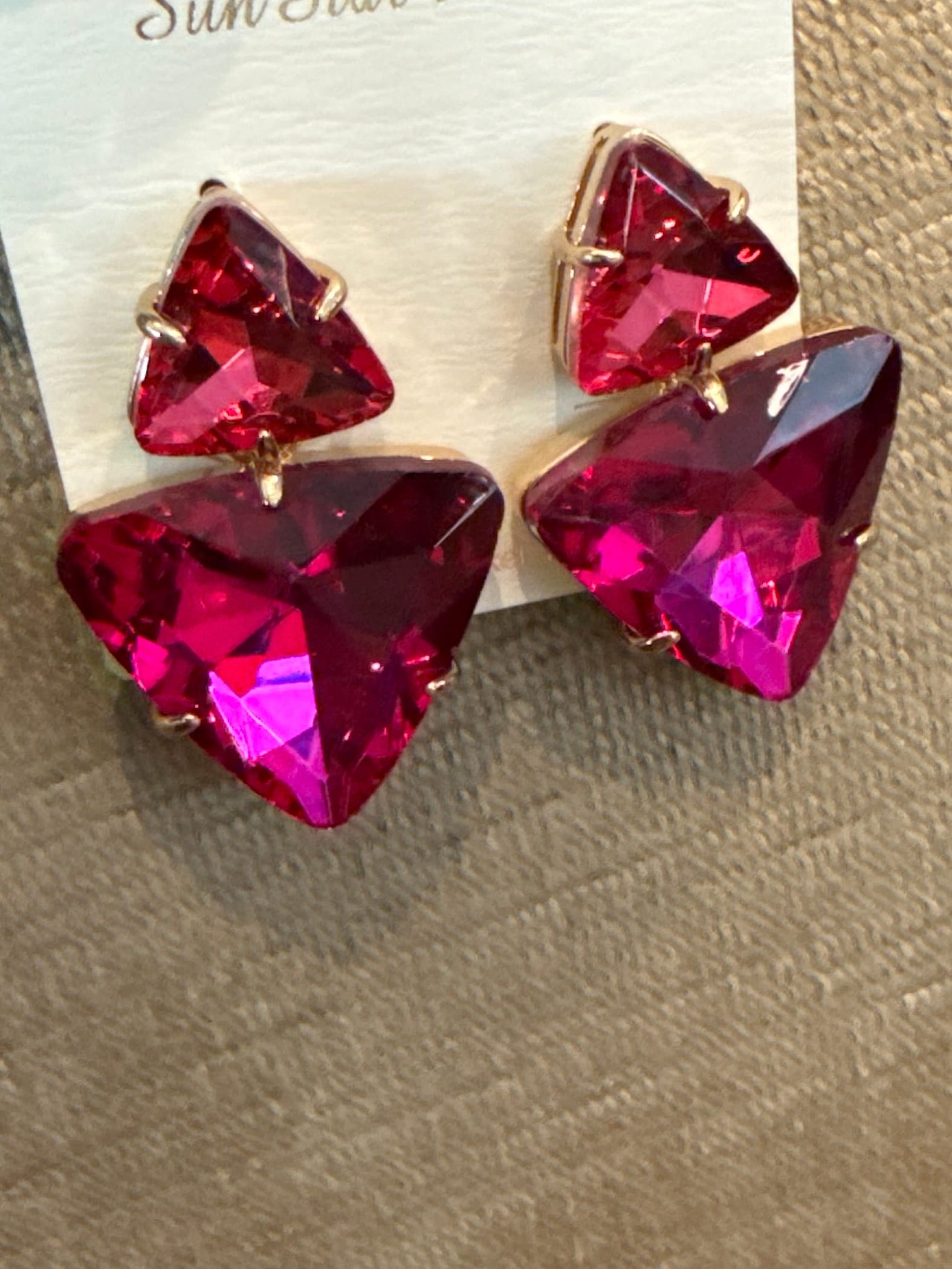 Fuchsia Triangle Gem Earring