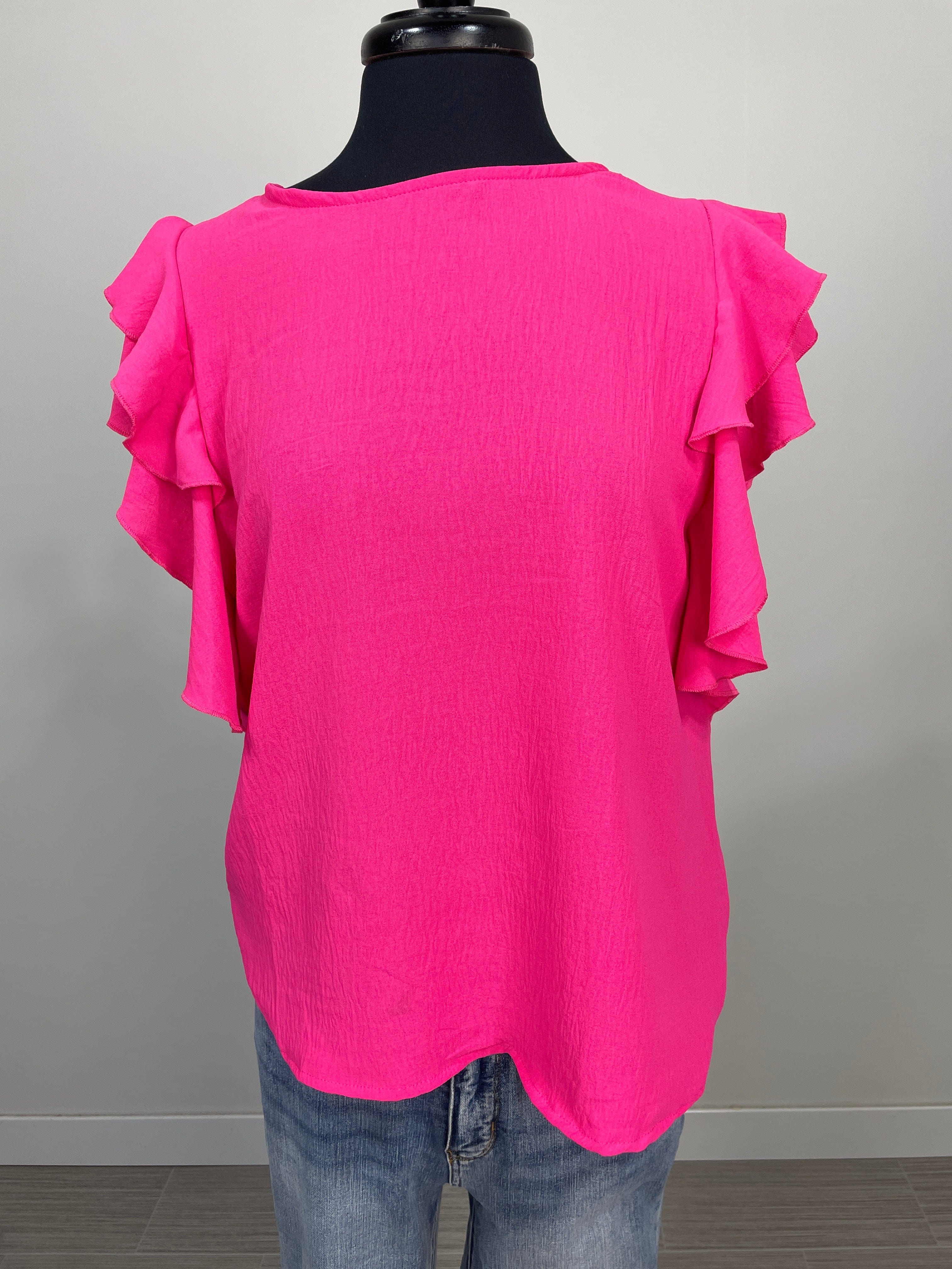 Hot Pink Double Ruffle Sleeve Top