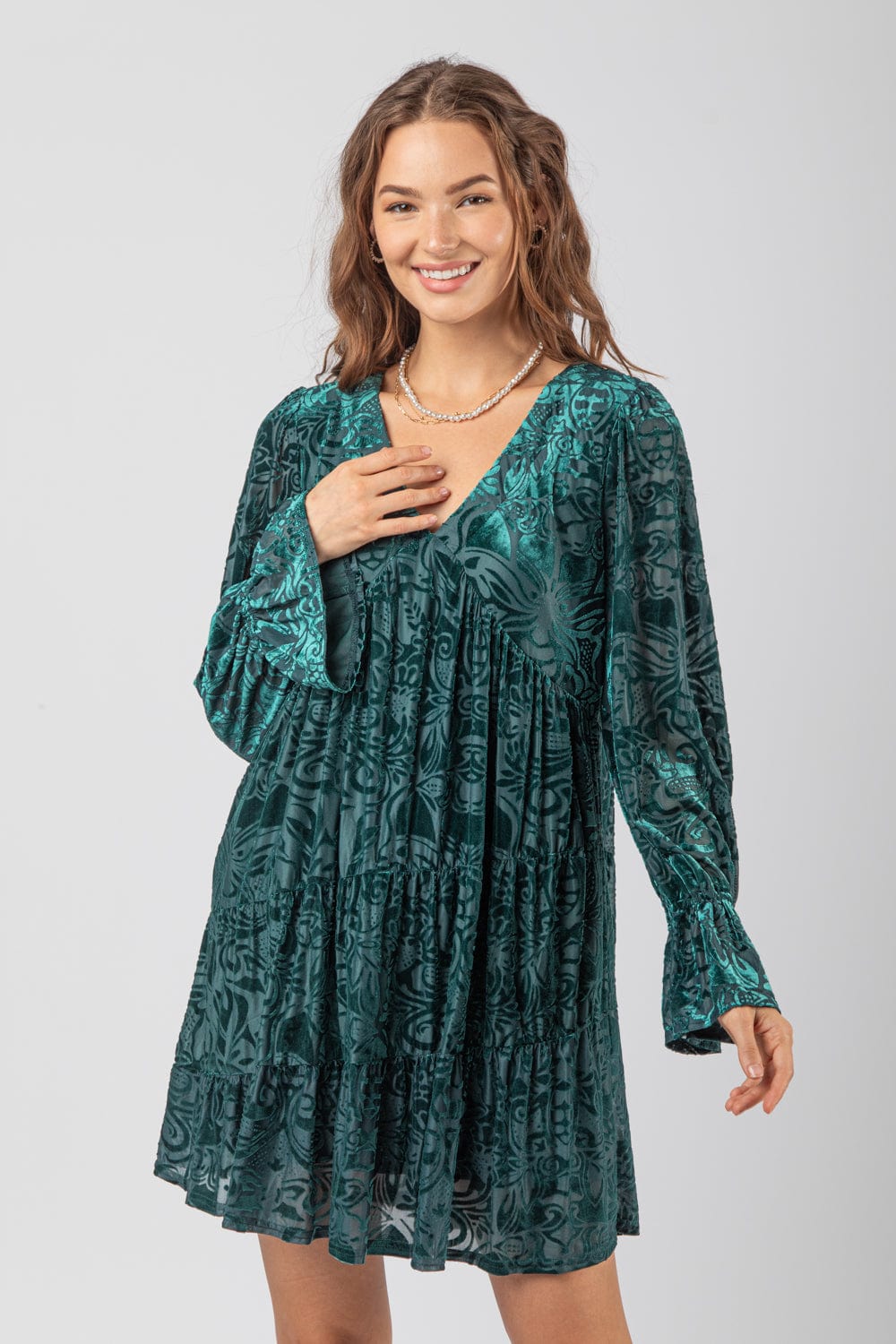 Emerald Green Jacquard Velvet Dress