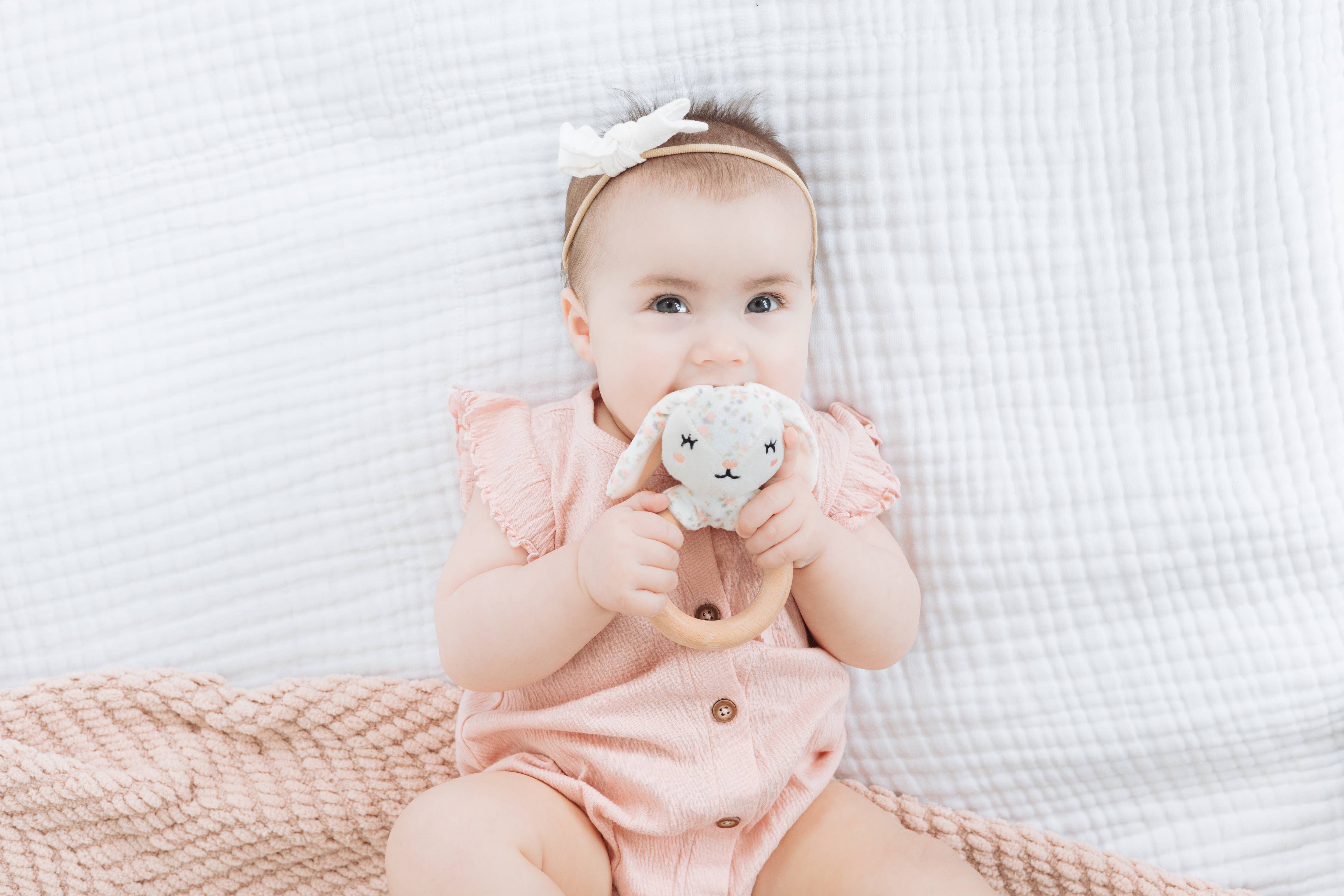 Floral Bunny Wooden & Plush Baby Teether