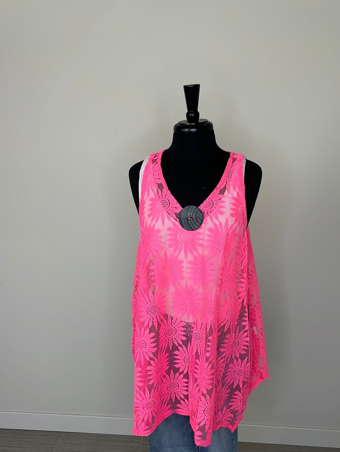 Neon Pink Sunflower Lace Cover Up