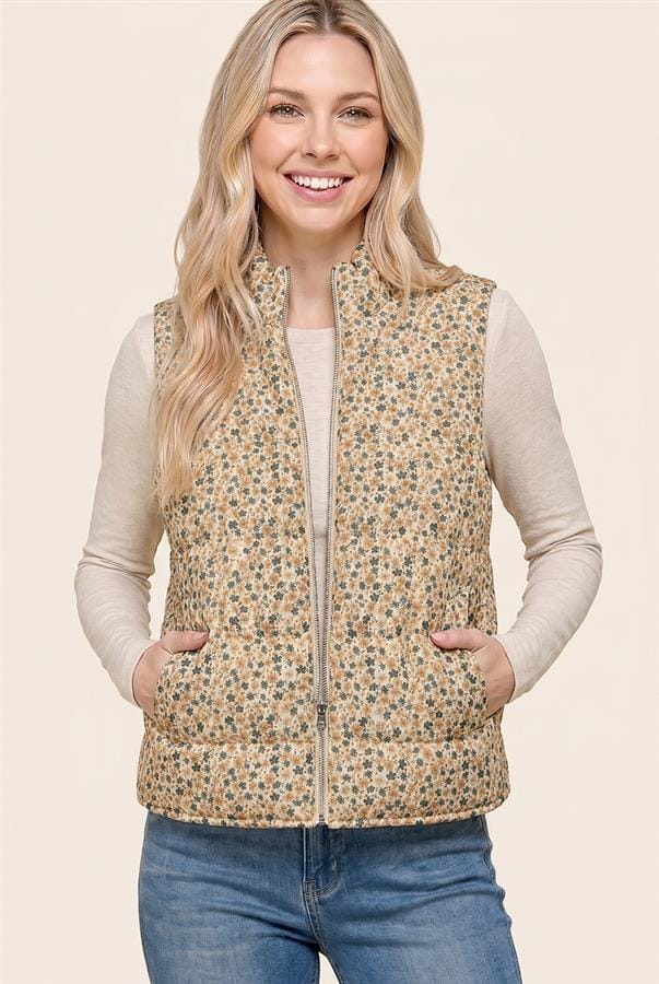 Cream & Gold Floral Corduroy Vest