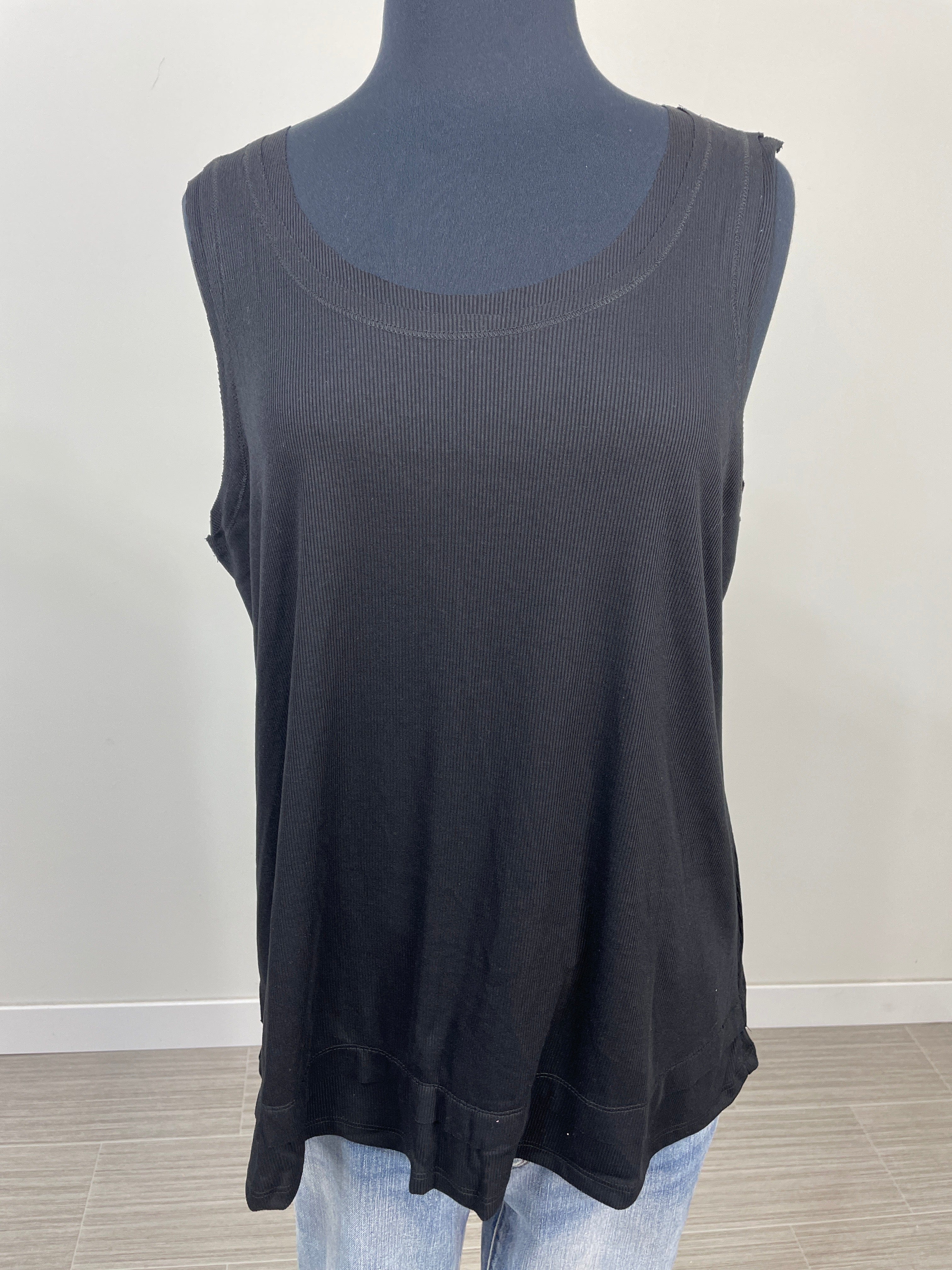 Black Relaxed Fit Ribbed Tank